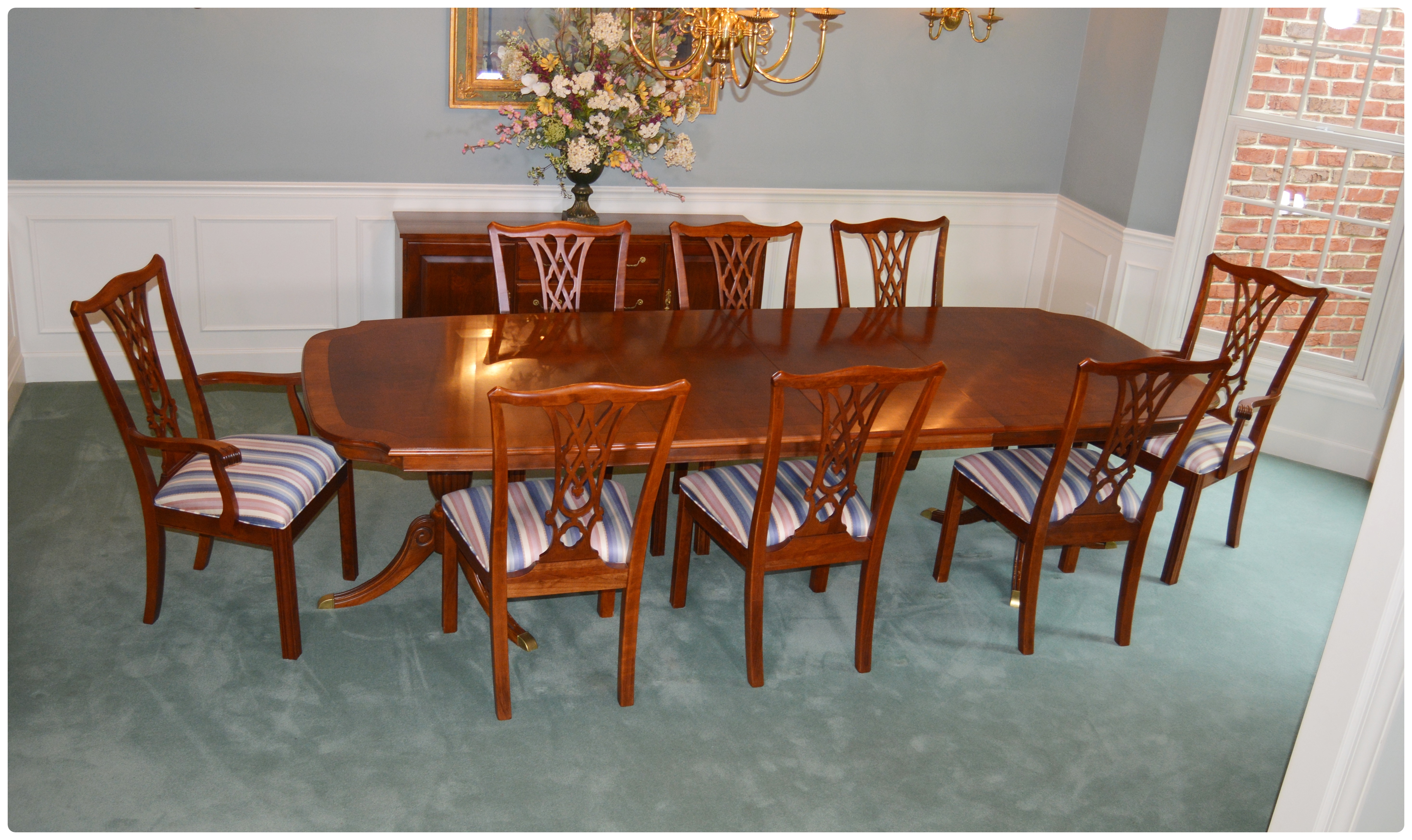 Ethan Allen "Carolyn" Double Pedestal Mahogany Dining Room Set, Contemporary
