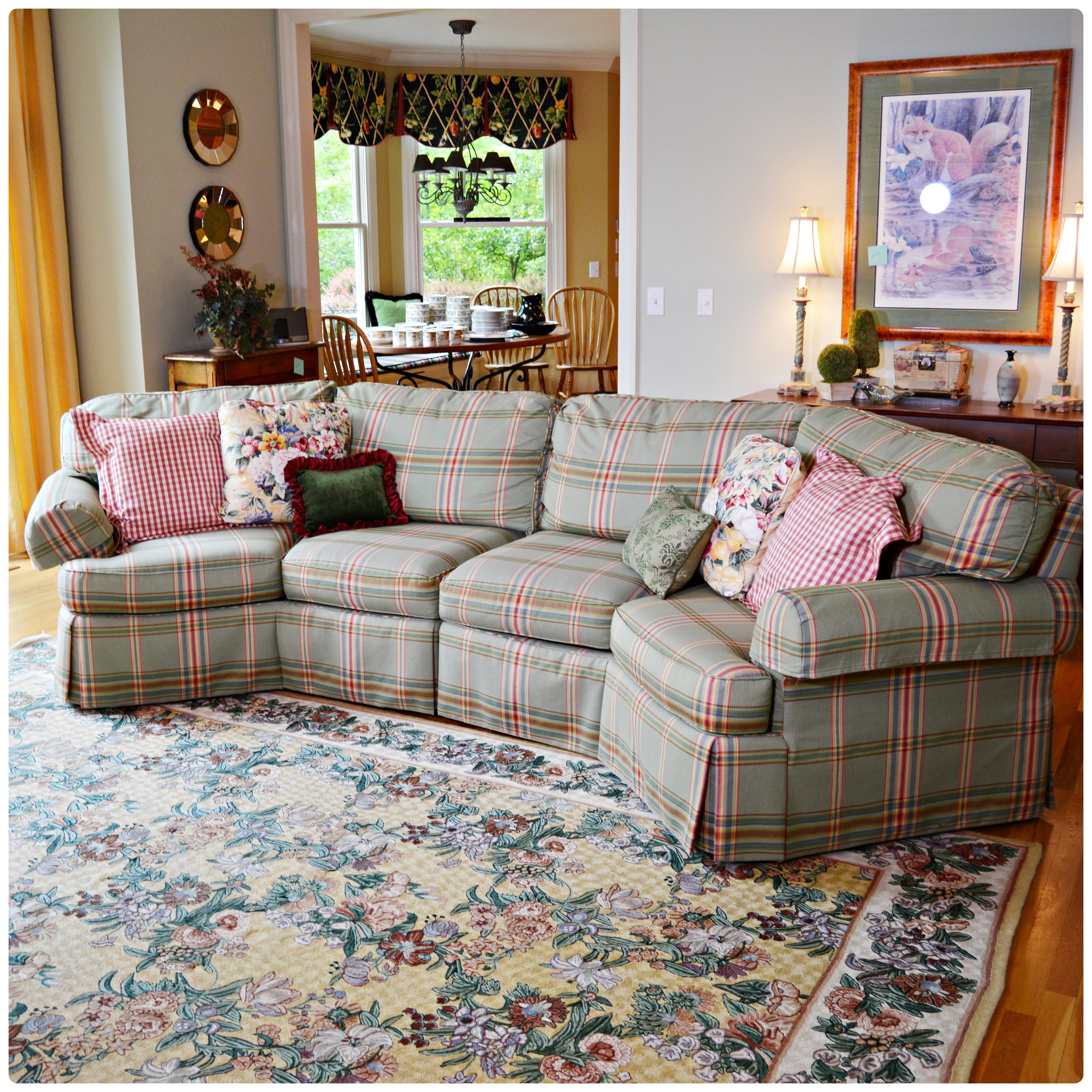 Sherrill Plaid Two-Angled Sectional Sofa, Contemporary