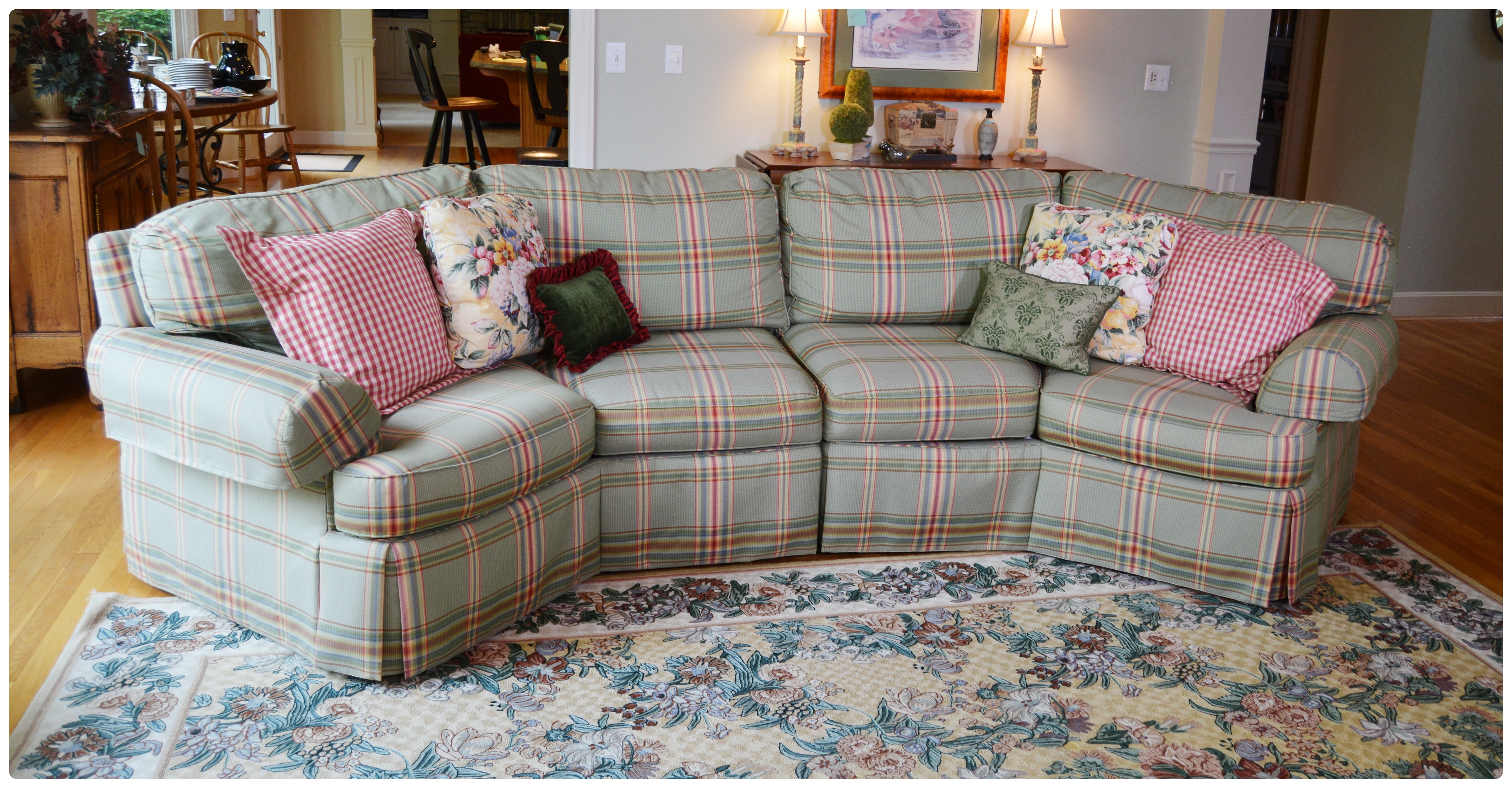 Sherrill Plaid Two-Angled Sectional Sofa, Contemporary