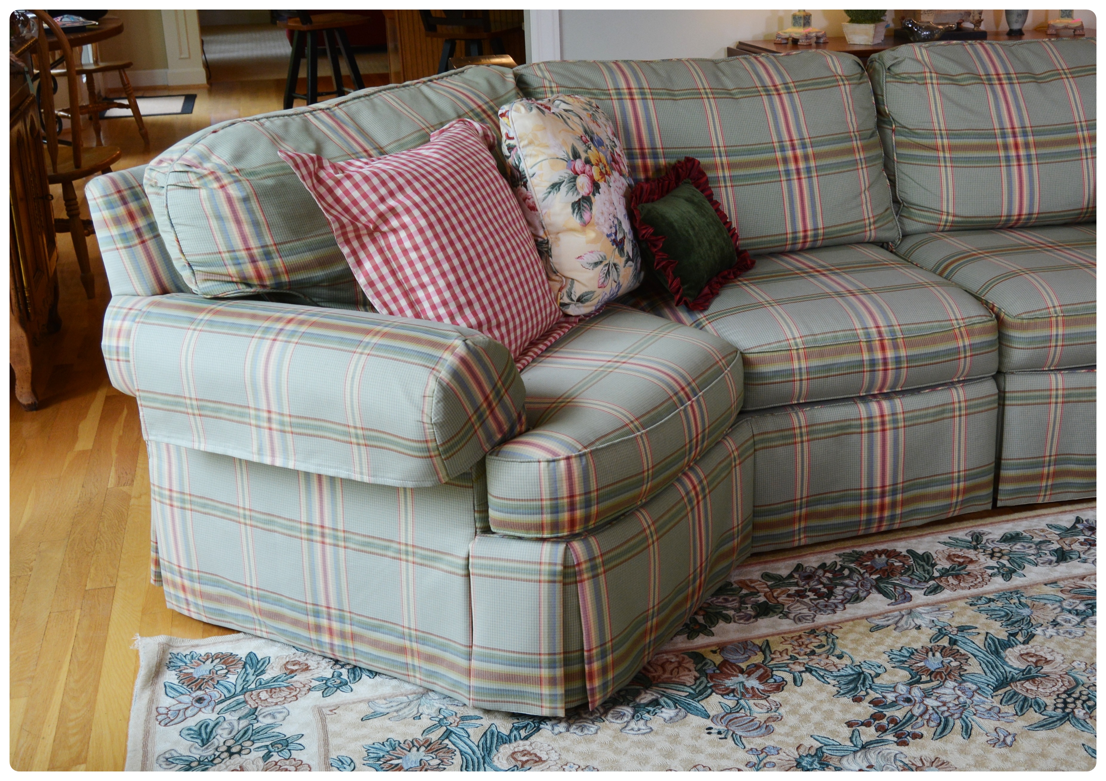 Sherrill Plaid Two-Angled Sectional Sofa, Contemporary