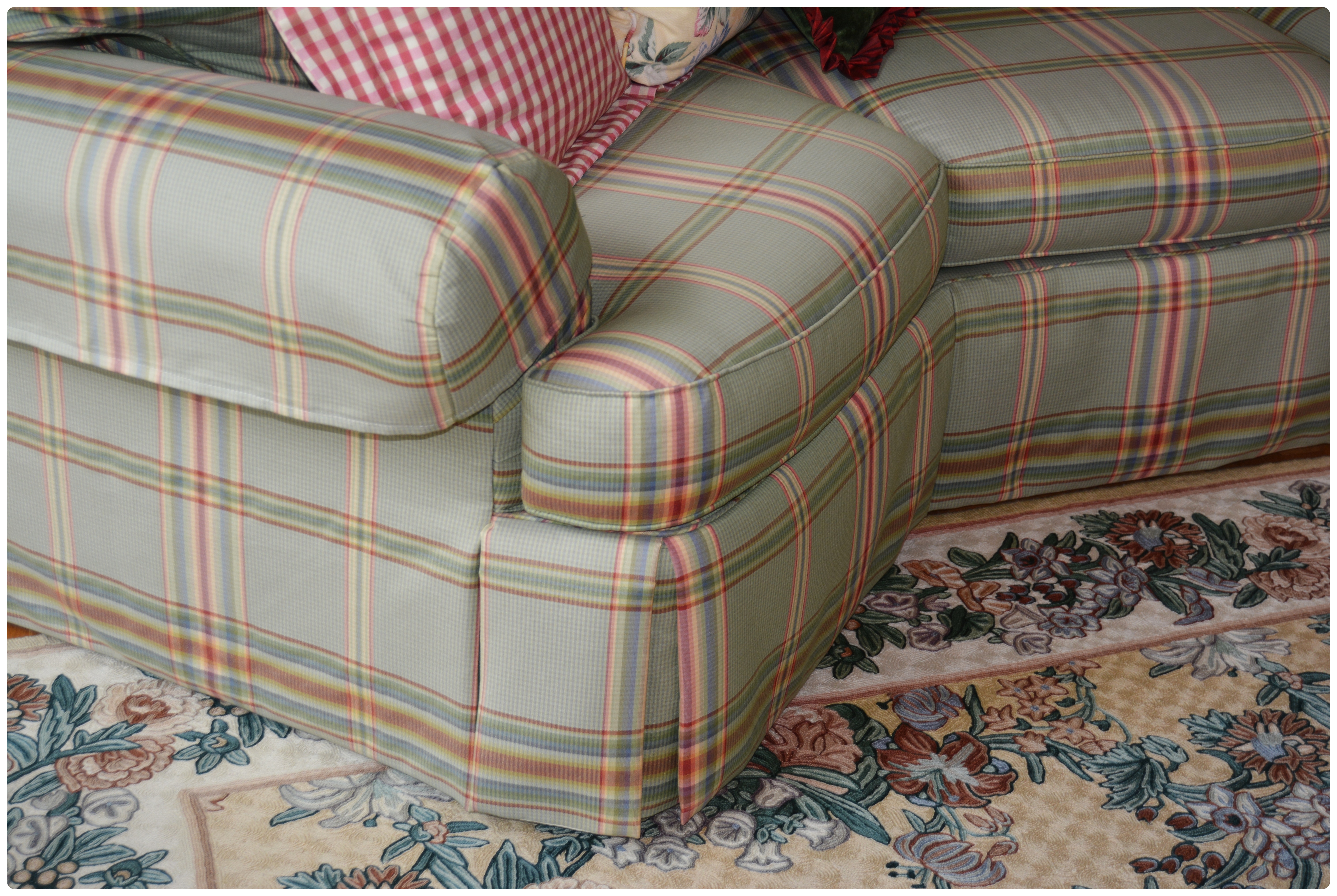 Sherrill Plaid Two-Angled Sectional Sofa, Contemporary