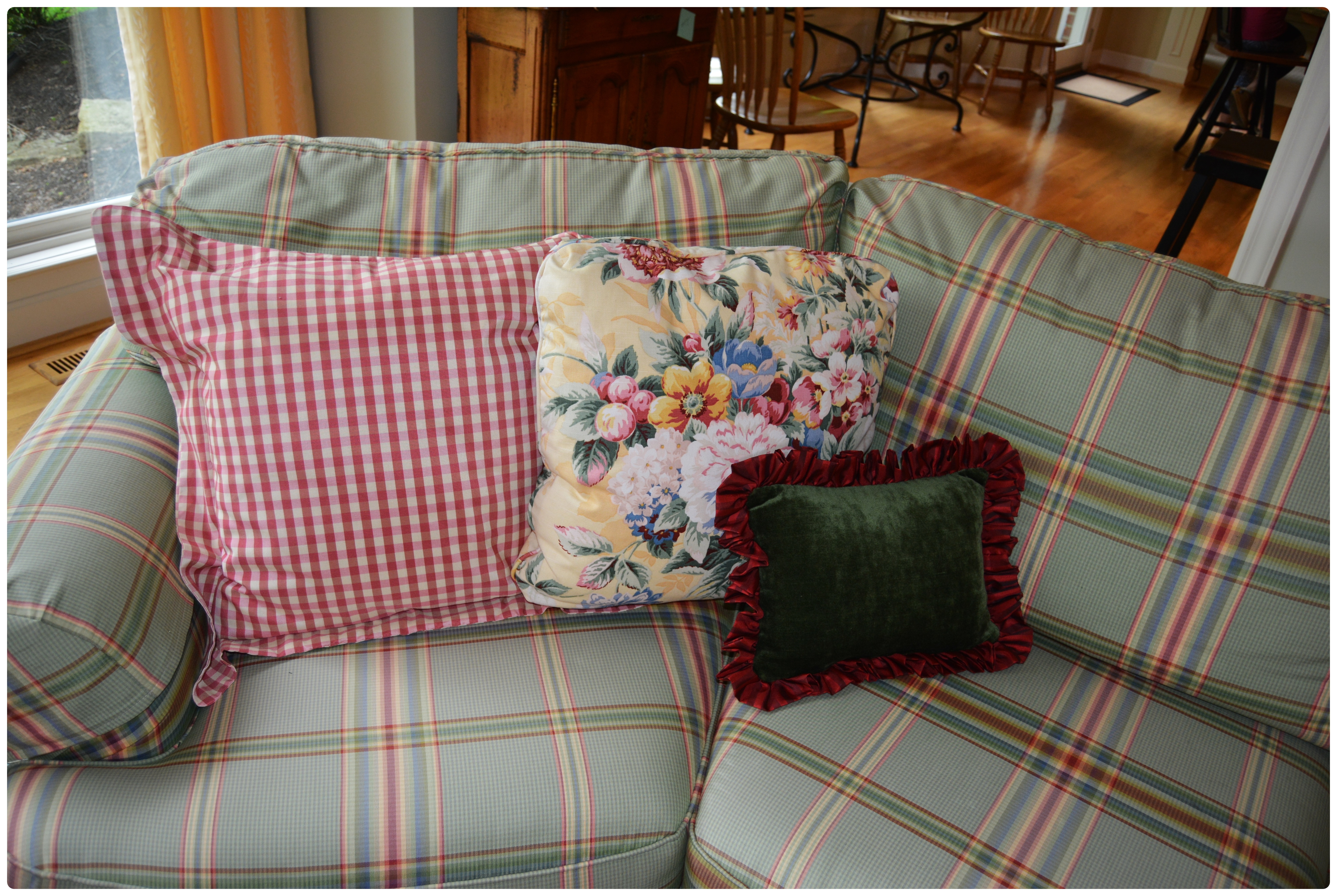 Sherrill Plaid Two-Angled Sectional Sofa, Contemporary