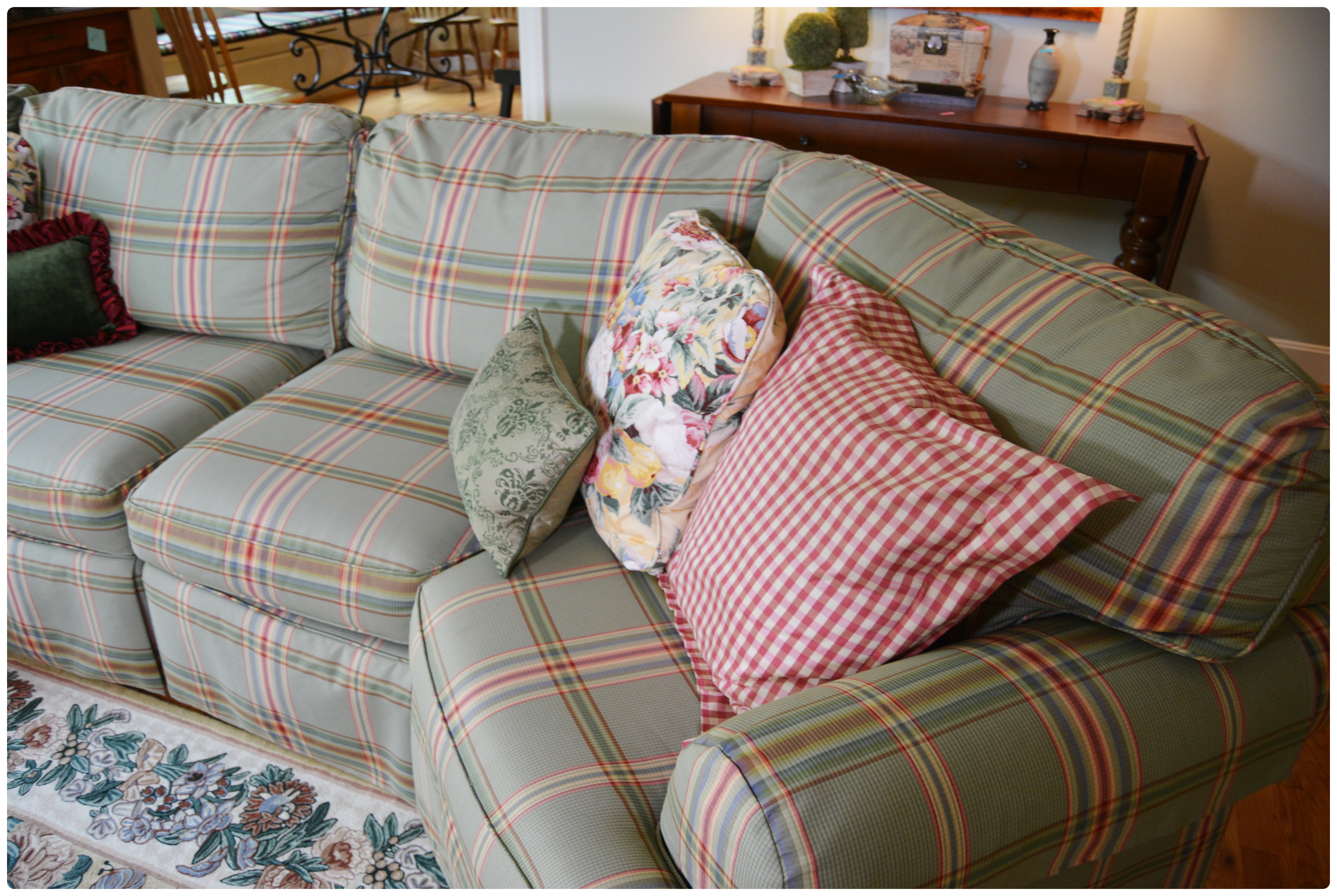 Sherrill Plaid Two-Angled Sectional Sofa, Contemporary