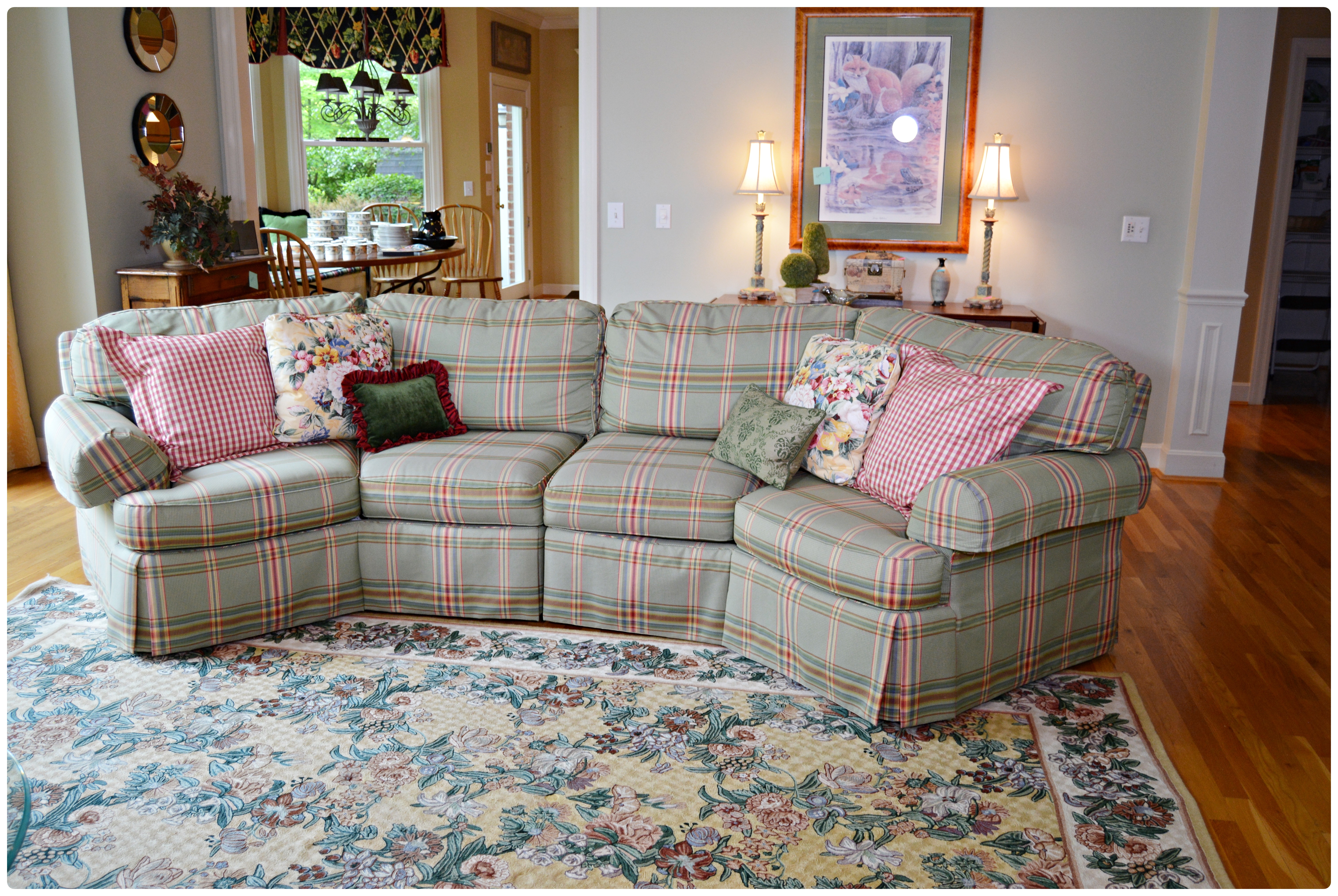 Sherrill Plaid Two-Angled Sectional Sofa, Contemporary