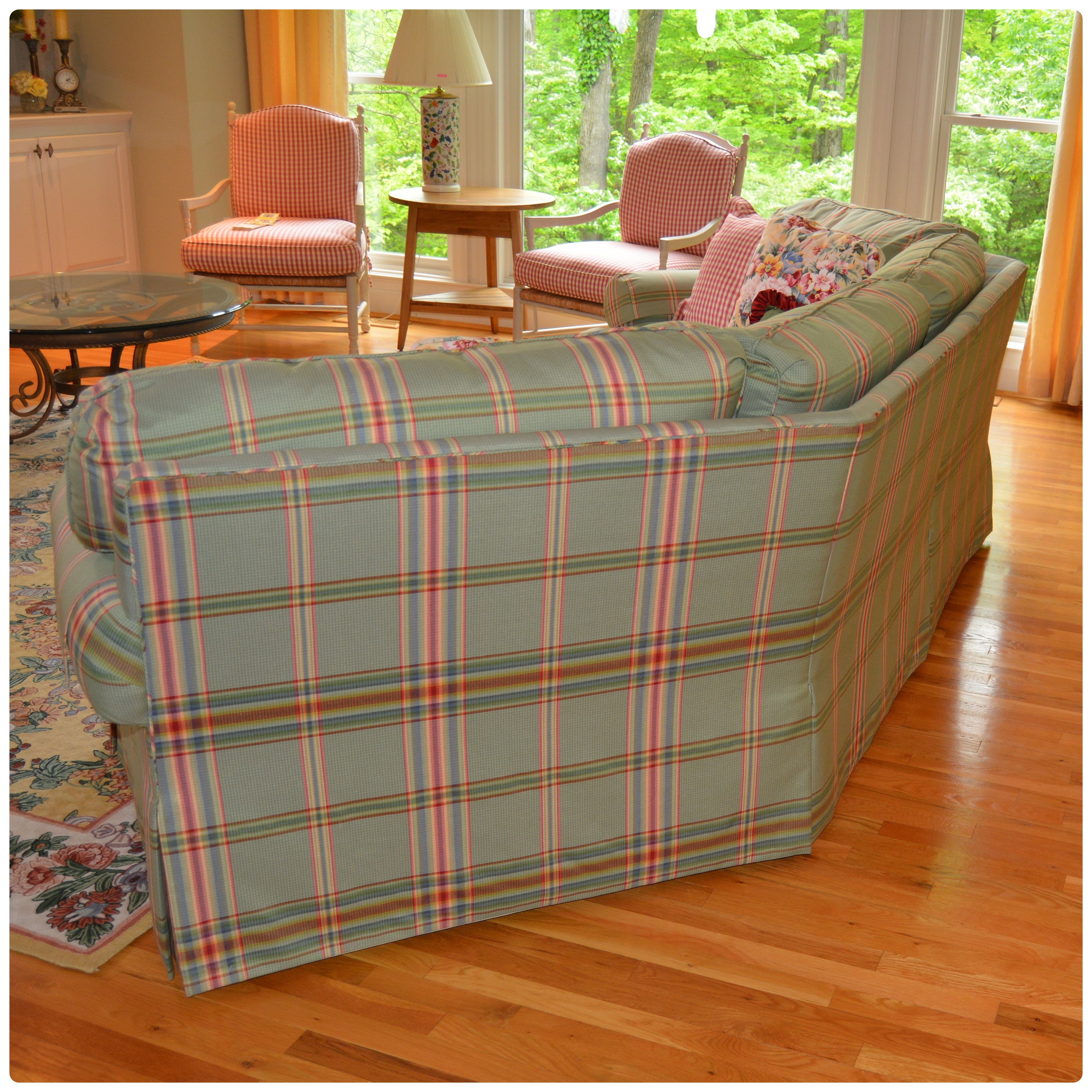 Sherrill Plaid Two-Angled Sectional Sofa, Contemporary