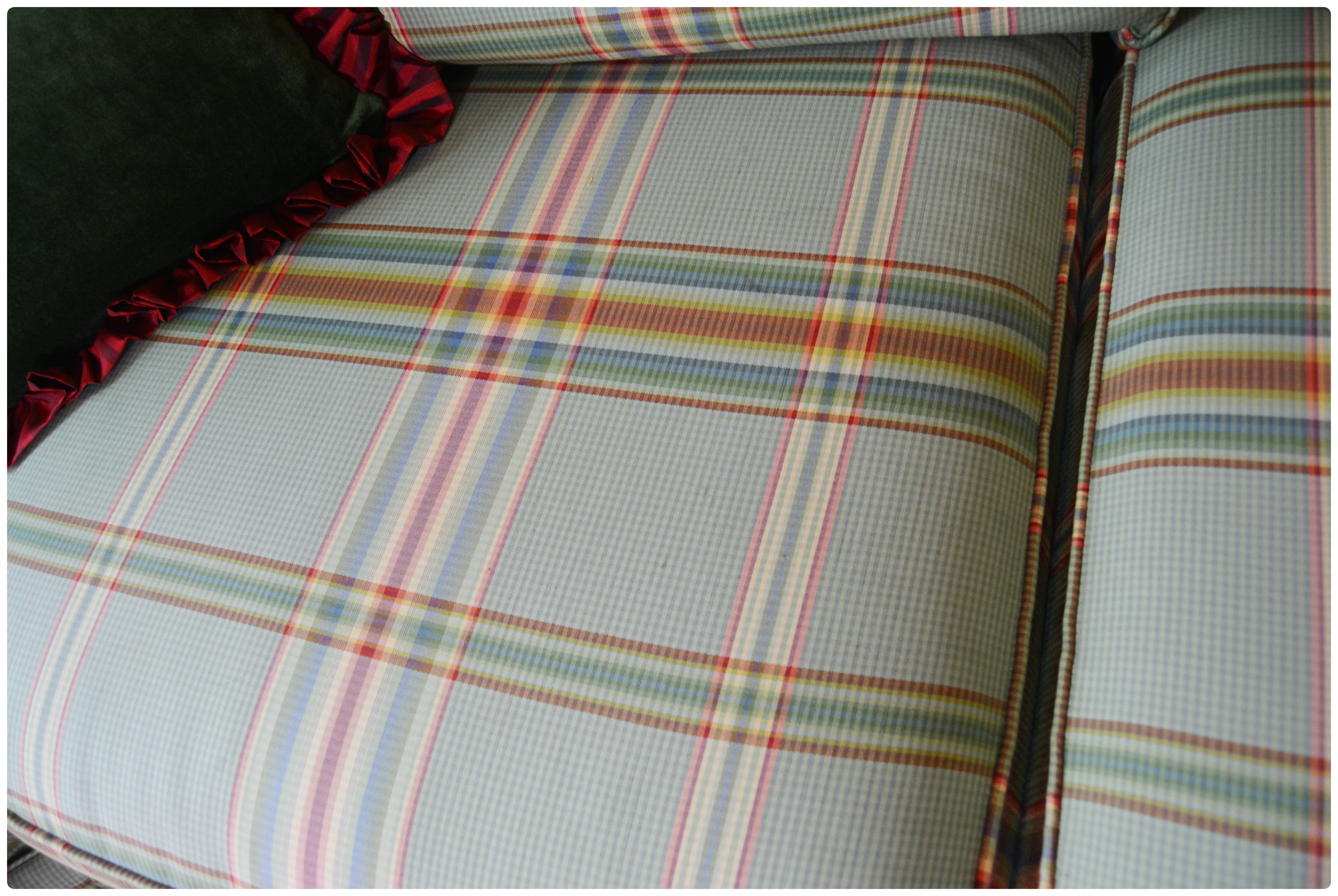 Sherrill Plaid Two-Angled Sectional Sofa, Contemporary