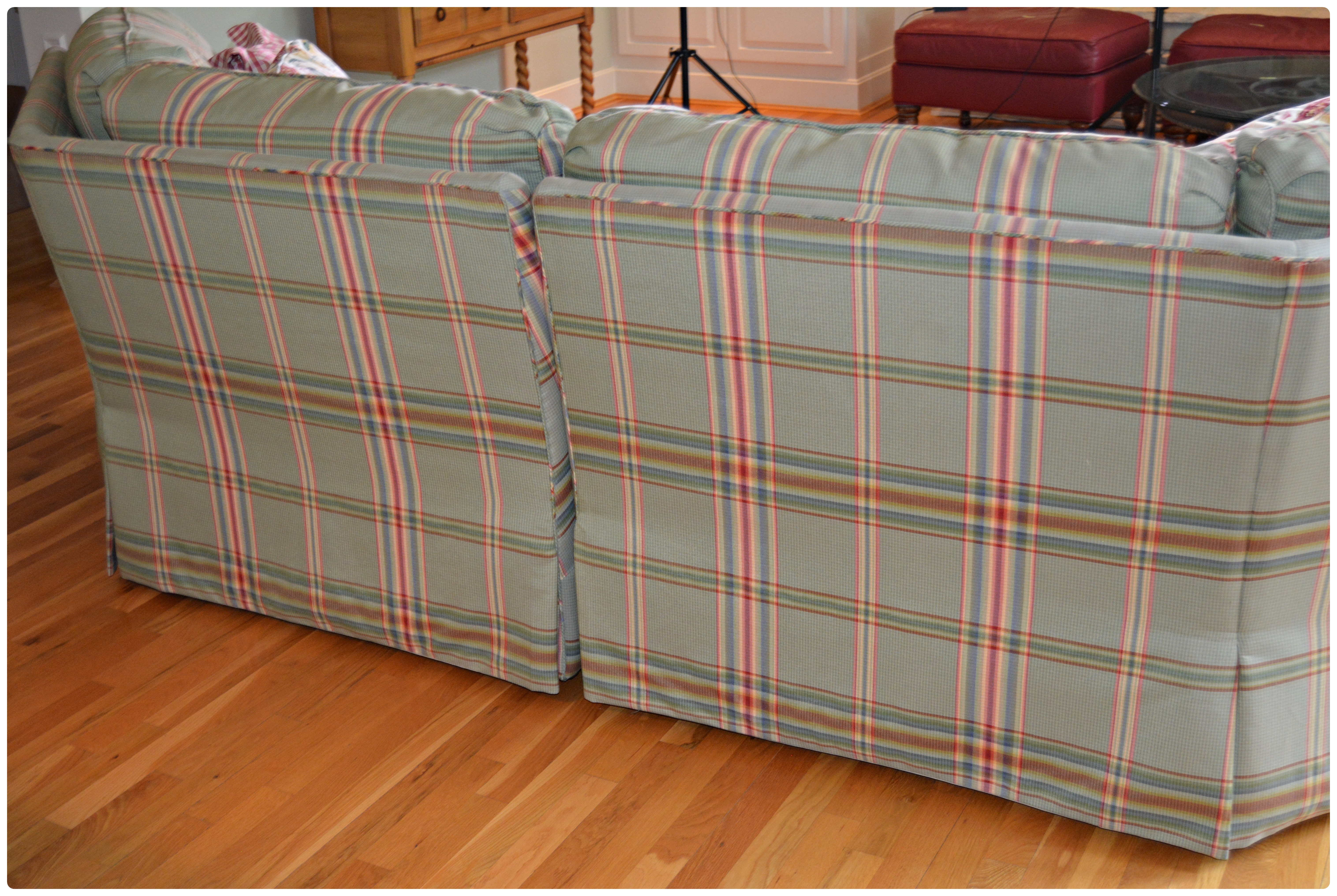 Sherrill Plaid Two-Angled Sectional Sofa, Contemporary