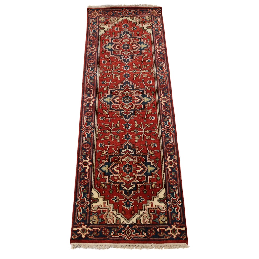 Hand-Knotted Indo-Persian Heriz Serapi Wool Carpet Runner