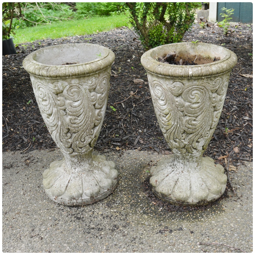 Pair of Embossed Concrete Planters