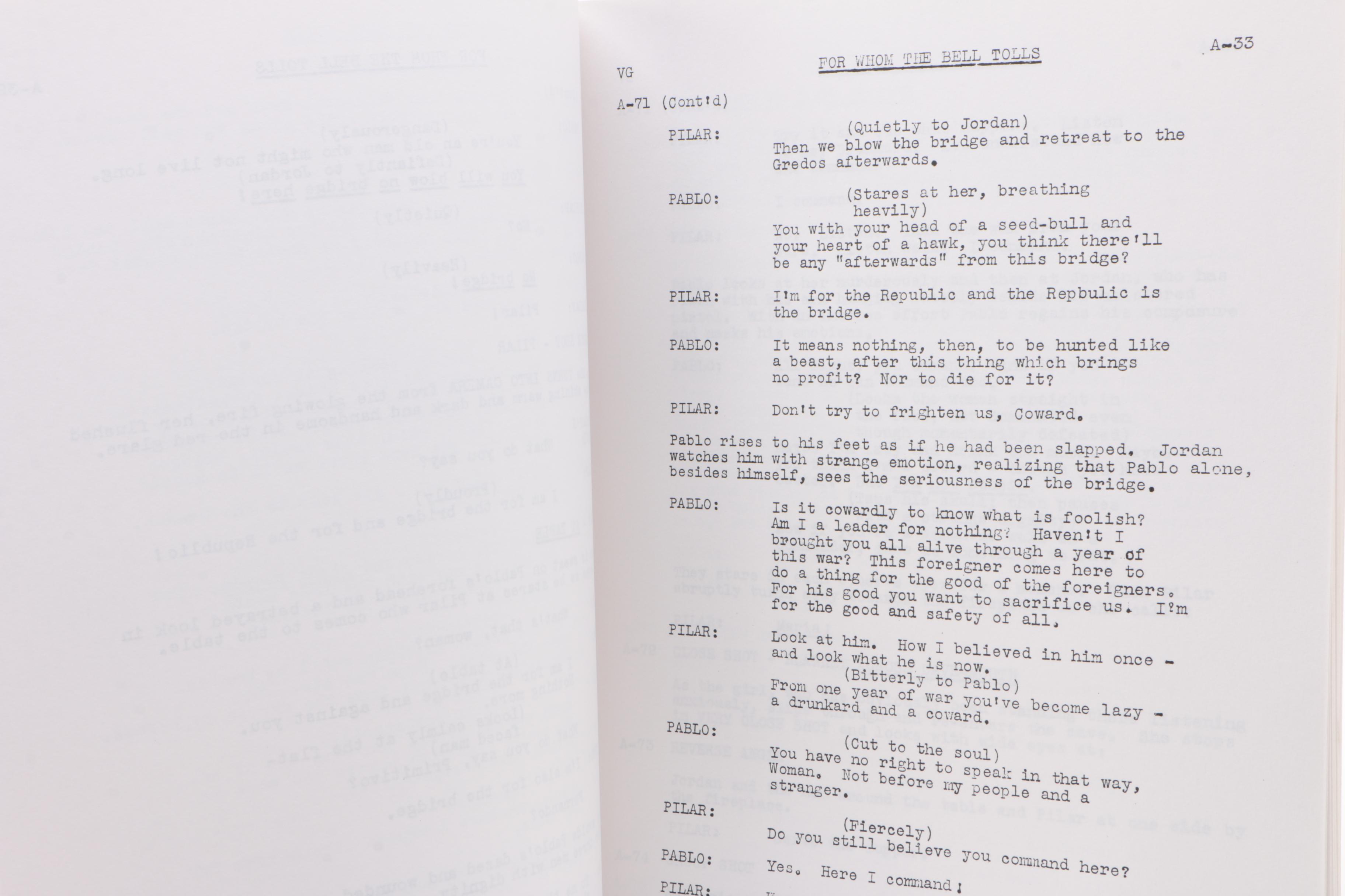 Hemingway's "For Whom the Bell Tolls" Screenplay by Dudley Nichols