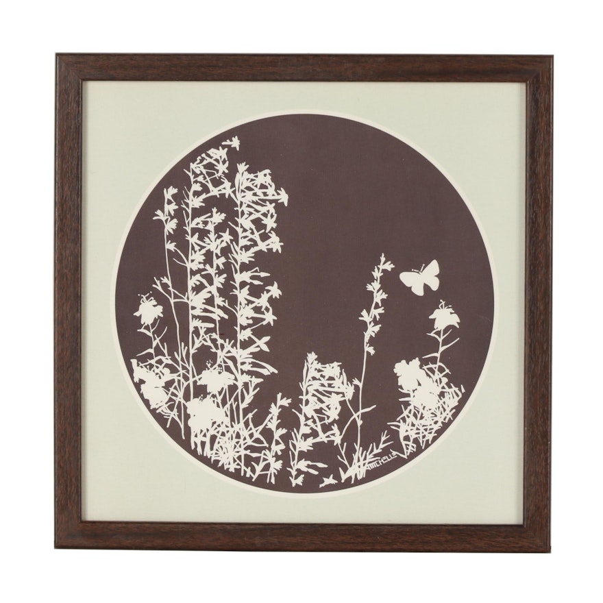 Michelle 1976 Abstract Lithograph of Botanical Composition