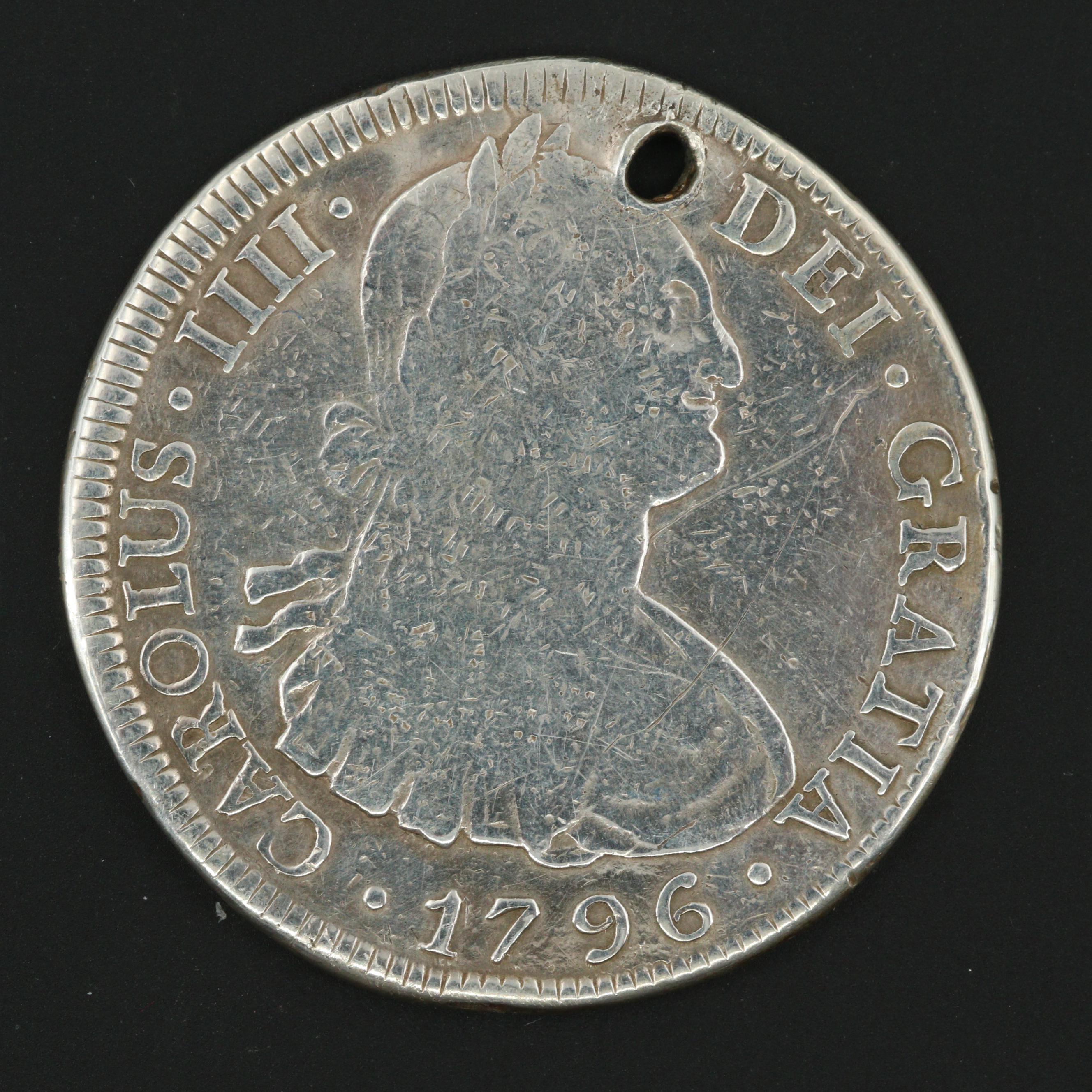 1796 Colonial Mexico Eight Reales Silver Coin, Carlos IV
