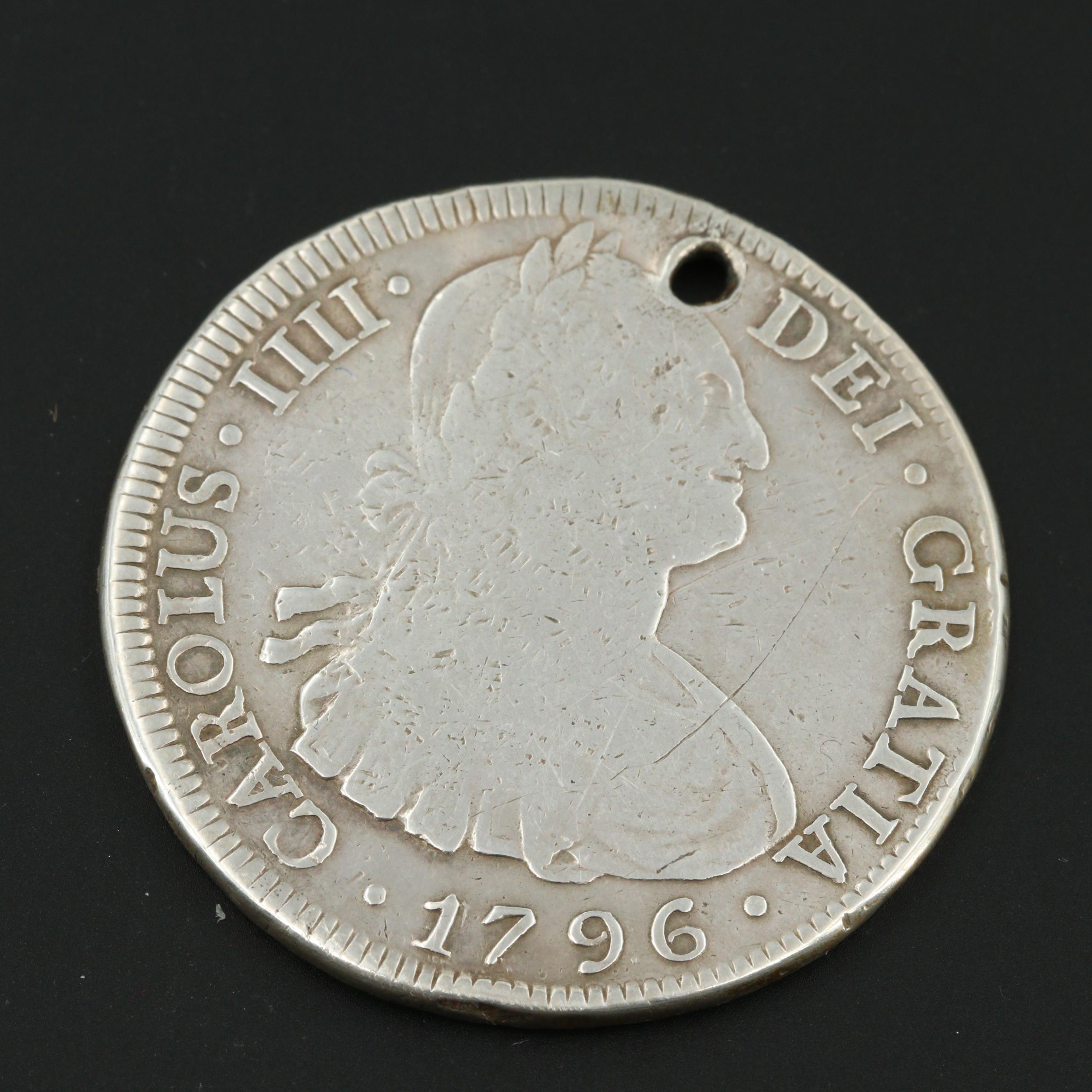 1796 Colonial Mexico Eight Reales Silver Coin, Carlos IV