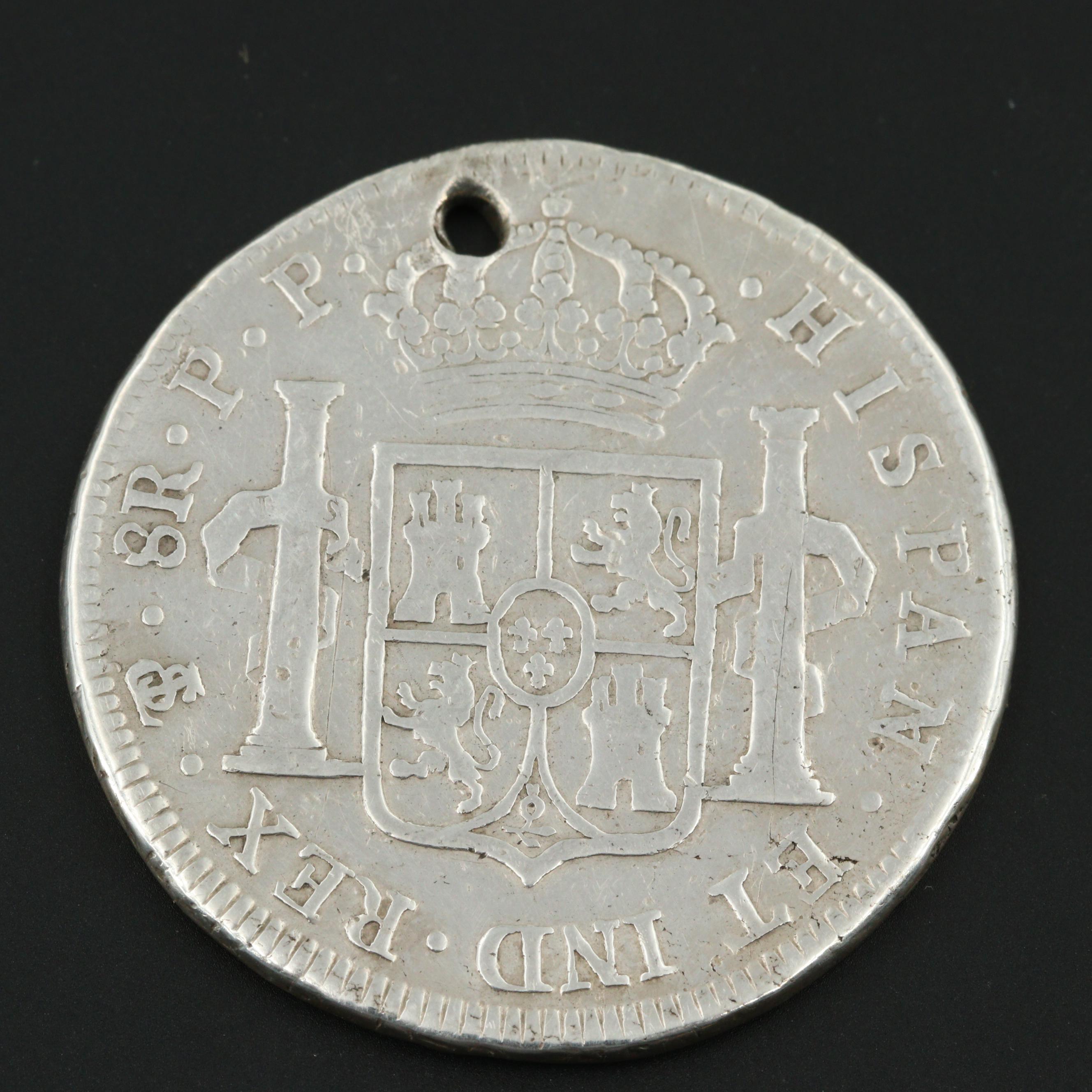 1796 Colonial Mexico Eight Reales Silver Coin, Carlos IV