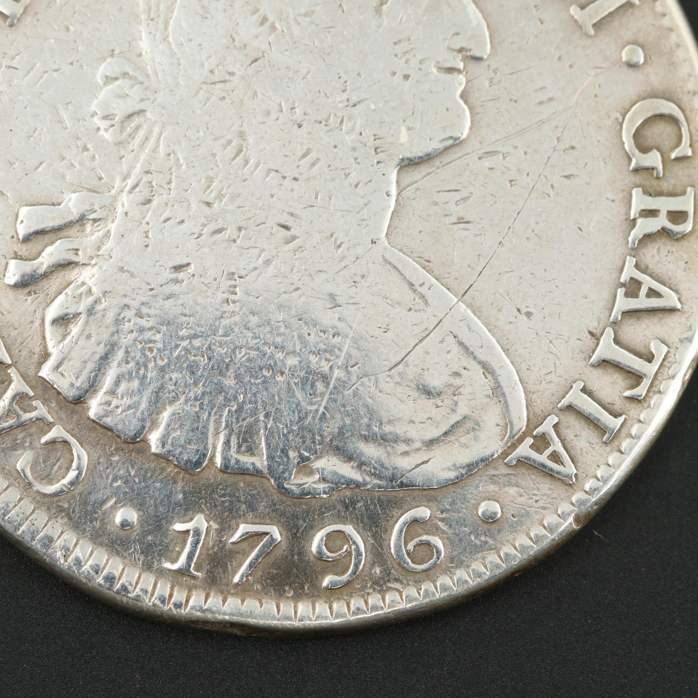 1796 Colonial Mexico Eight Reales Silver Coin, Carlos IV