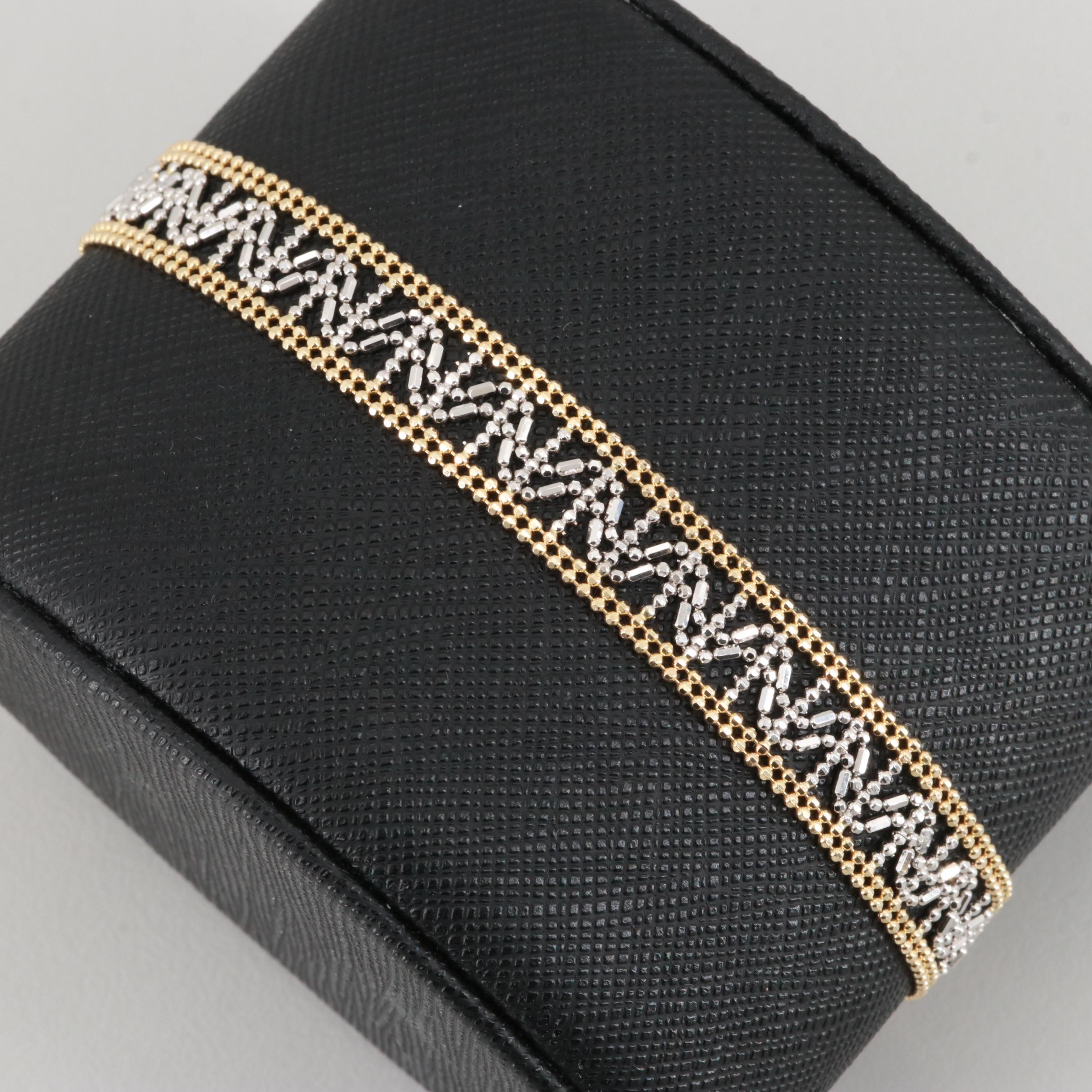 14K Yellow and White Gold Fancy Bead Link Bracelet