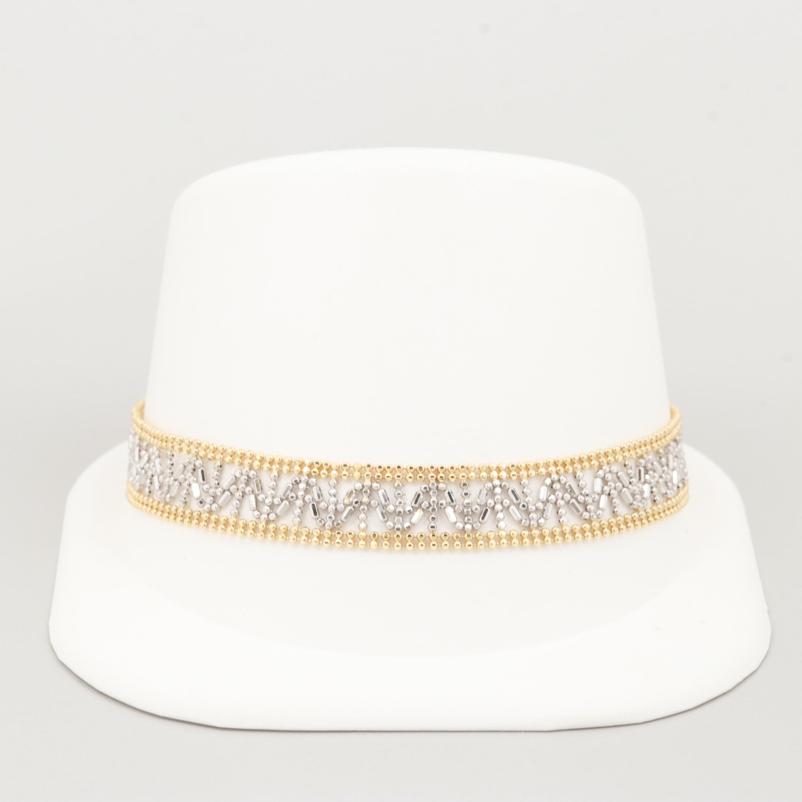 14K Yellow and White Gold Fancy Bead Link Bracelet