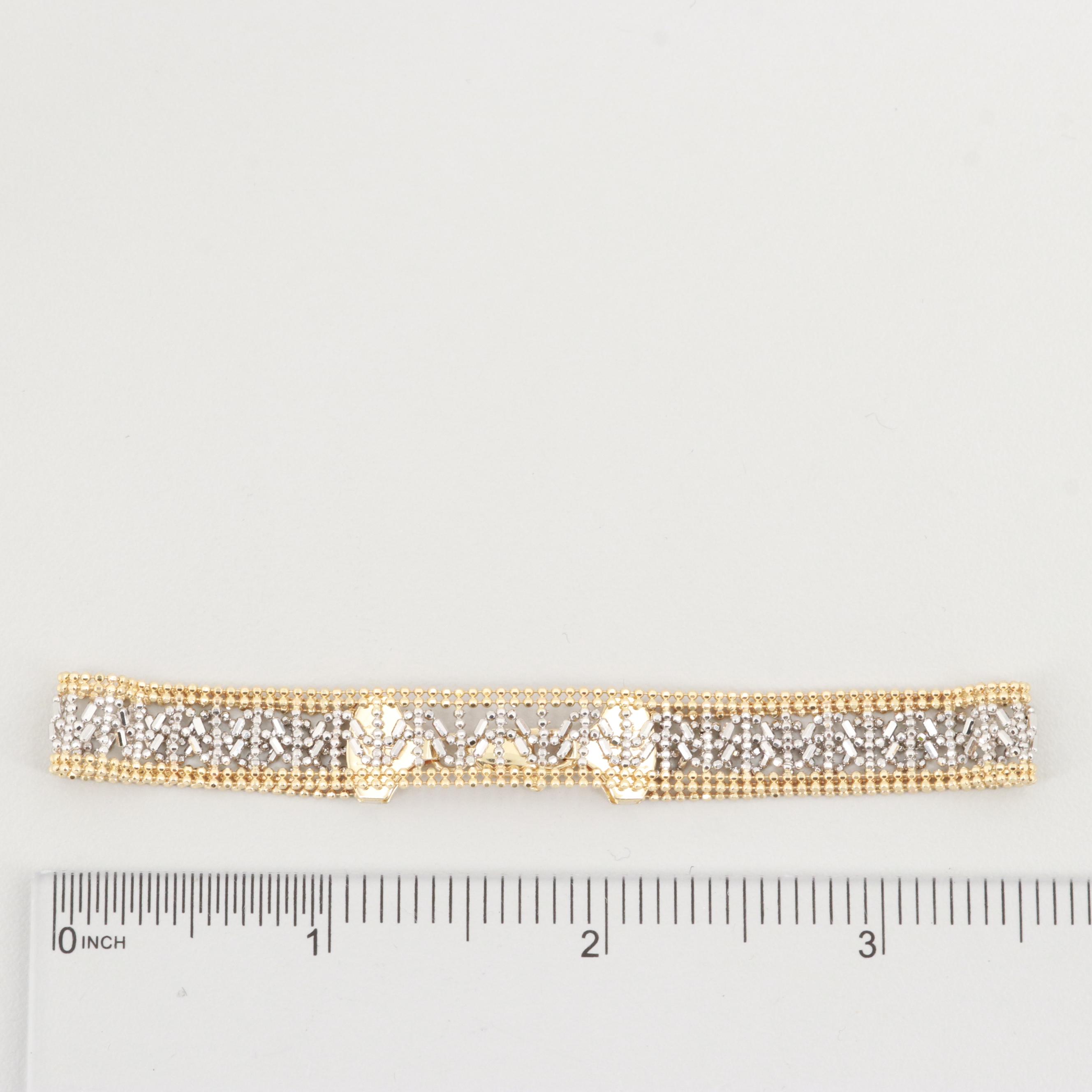 14K Yellow and White Gold Fancy Bead Link Bracelet