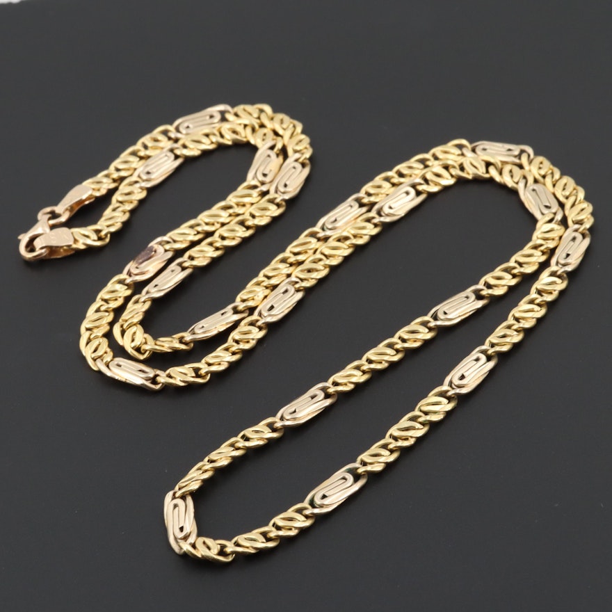 18K Yellow Gold Fancy Link Chain Necklace