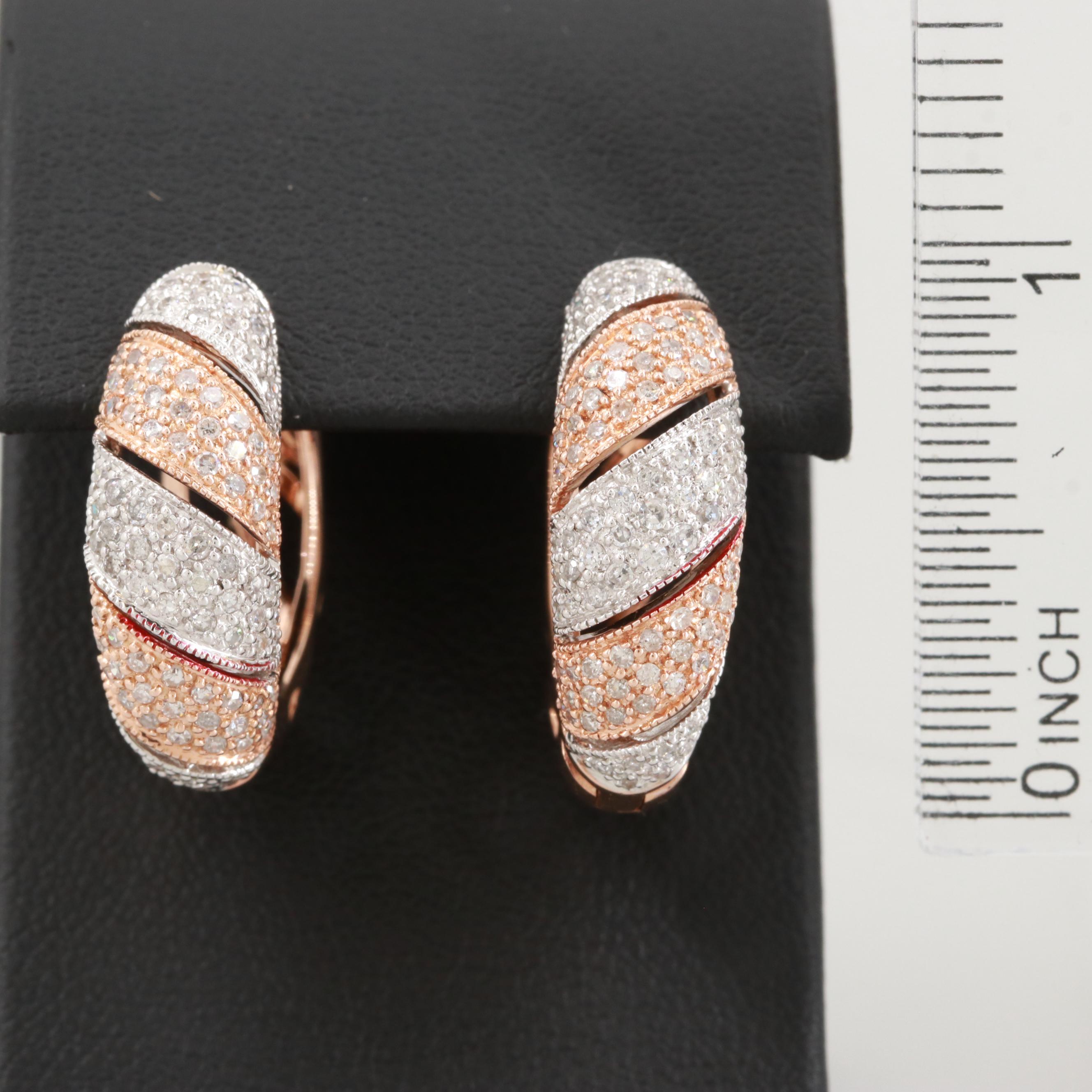 14K Rose and White Gold Pave 1.05 CTW Diamond Earrings