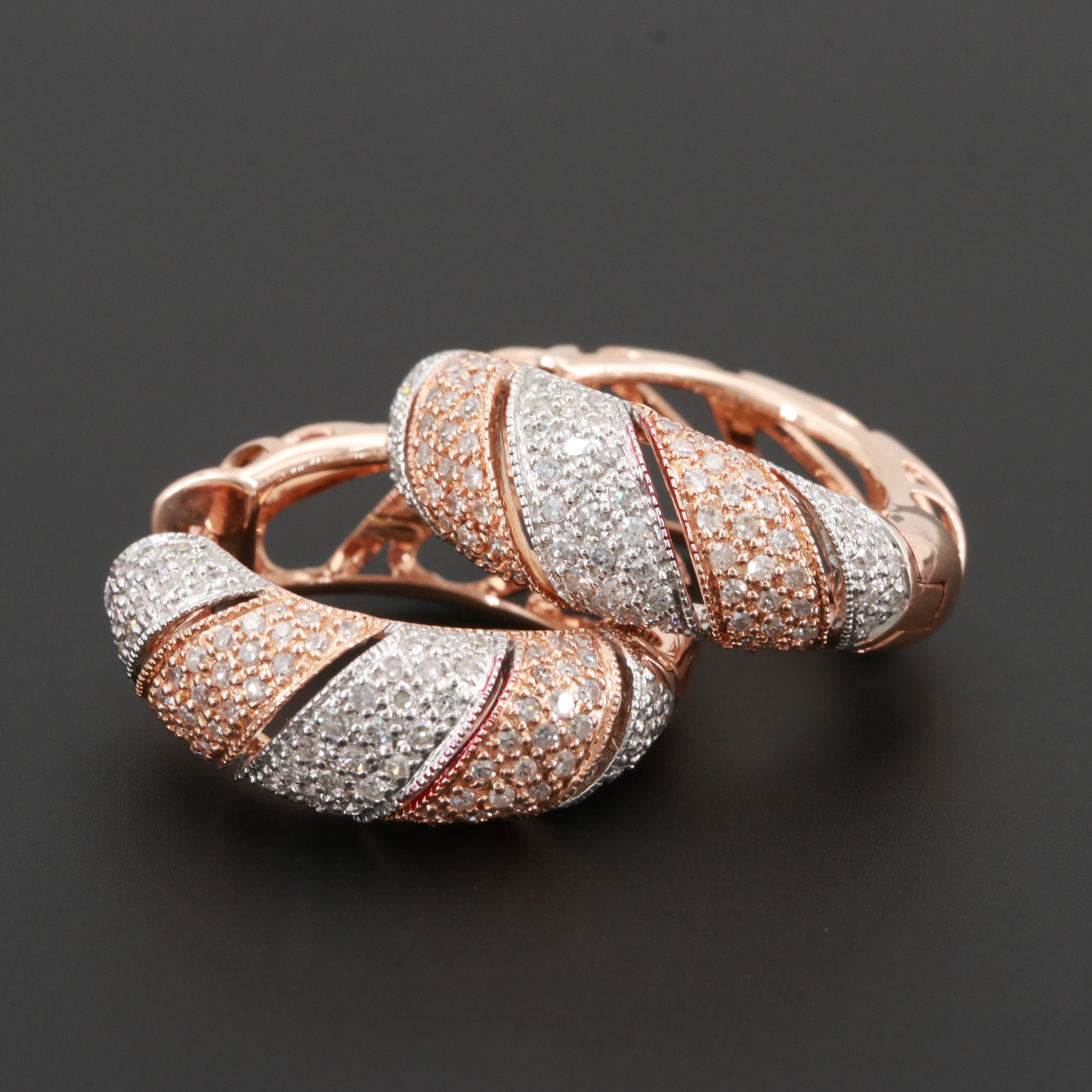 14K Rose and White Gold Pave 1.05 CTW Diamond Earrings