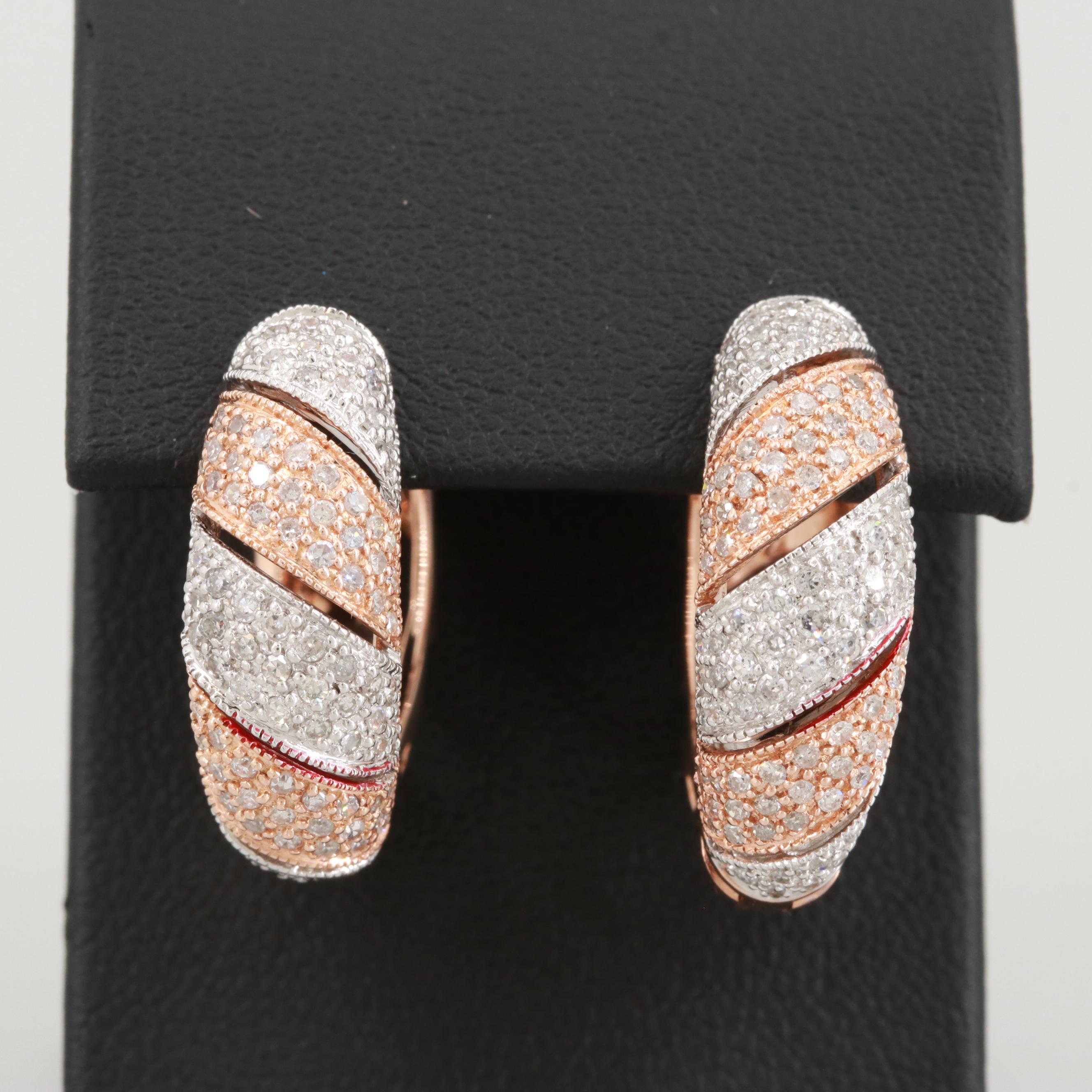 14K Rose and White Gold Pave 1.05 CTW Diamond Earrings