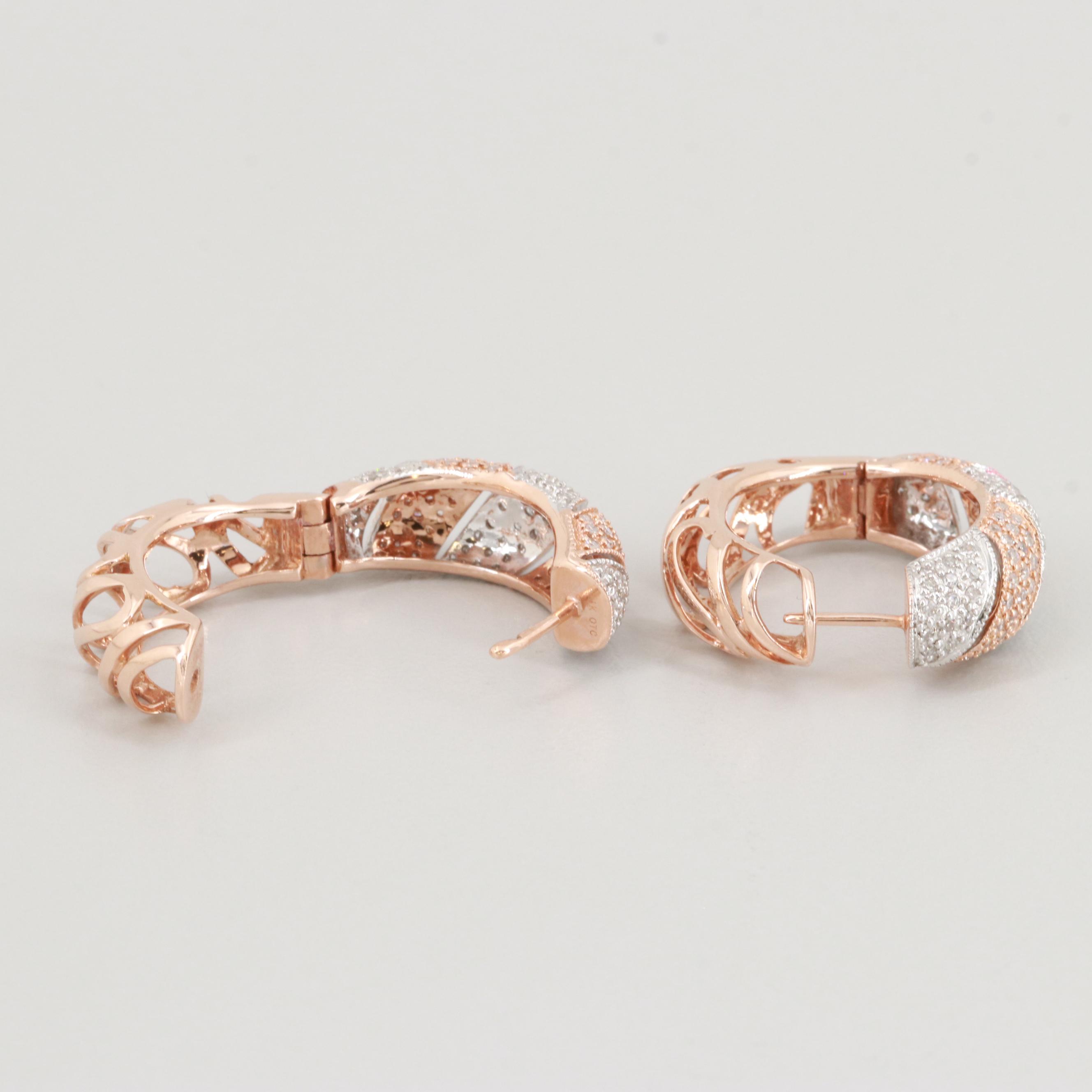 14K Rose and White Gold Pave 1.05 CTW Diamond Earrings
