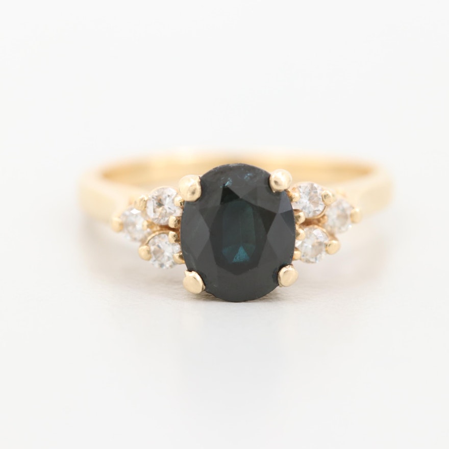 14K Yellow Gold 1.56 CT Sapphire and Diamond Ring