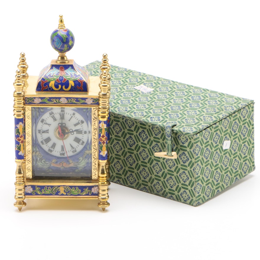 Chinese Empire Style Cloisonné and Brass Mantle Clock