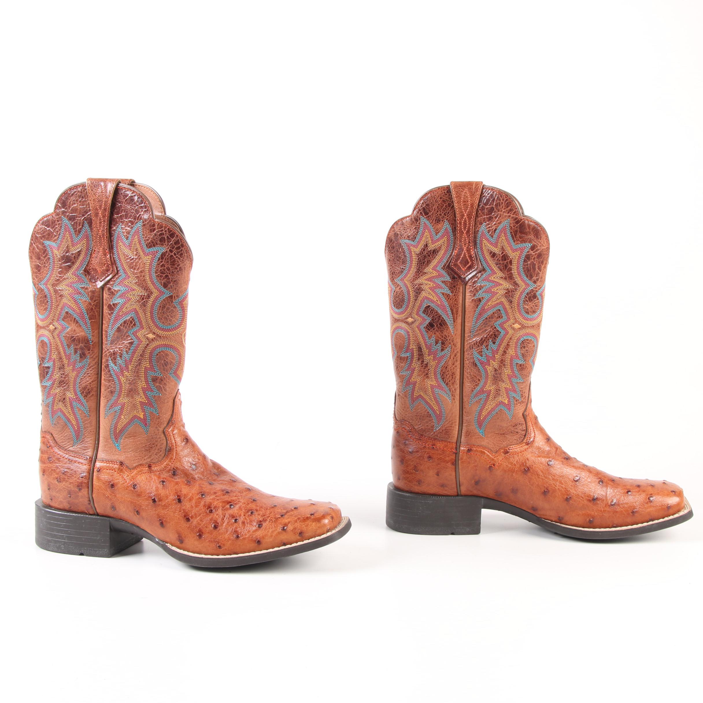 Women's Ariat Tombstone Full Quill Ostrich Skin Square Toe Western Boots