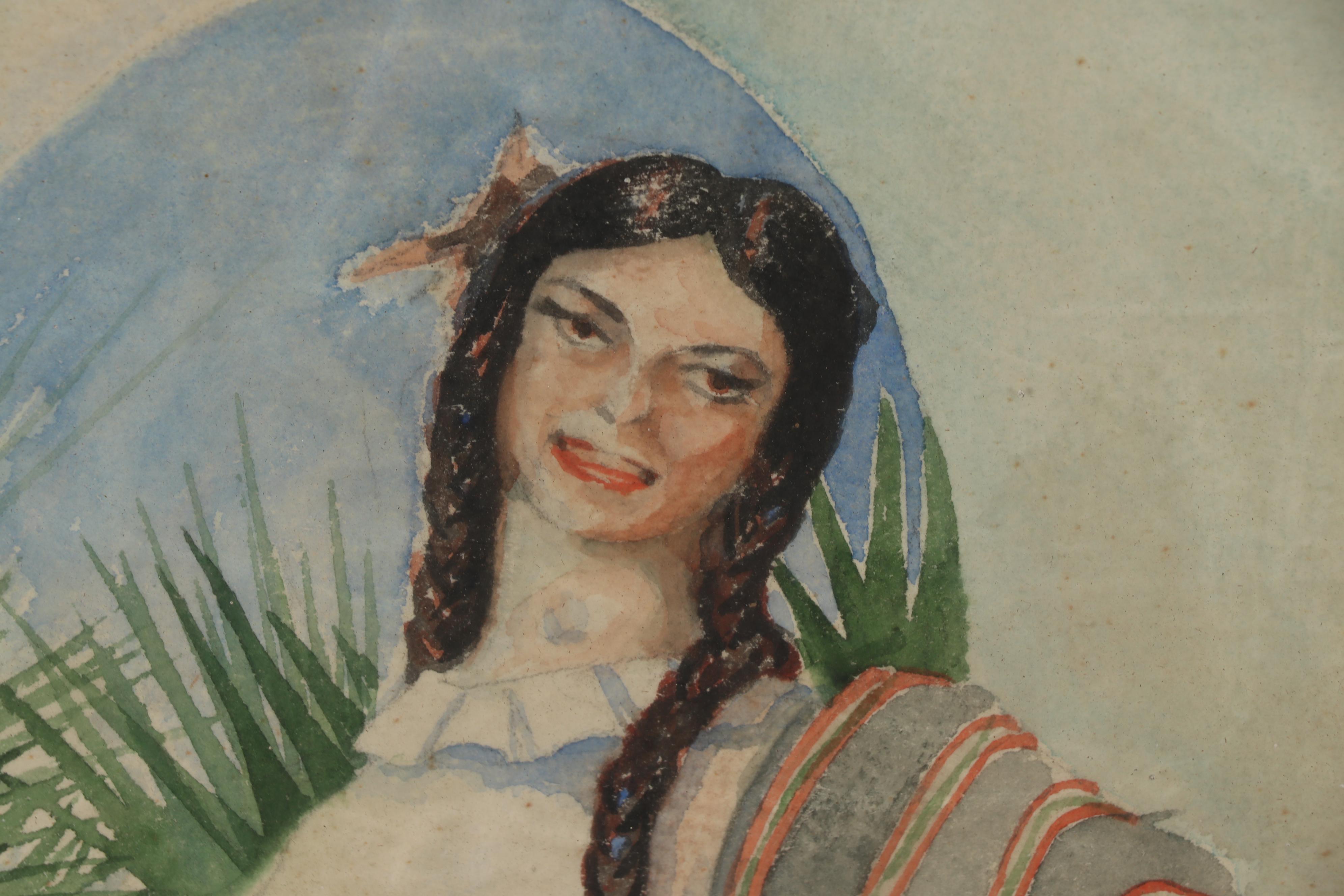 Late 20th Century Watercolor Painting "Jarabe Tapatío"