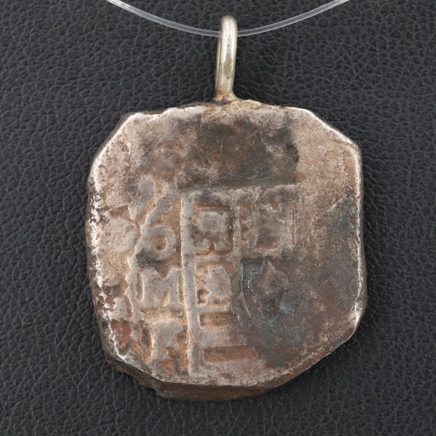 Circa 1600 Spanish Colonial Four Reales Silver Cob Coin Pendant