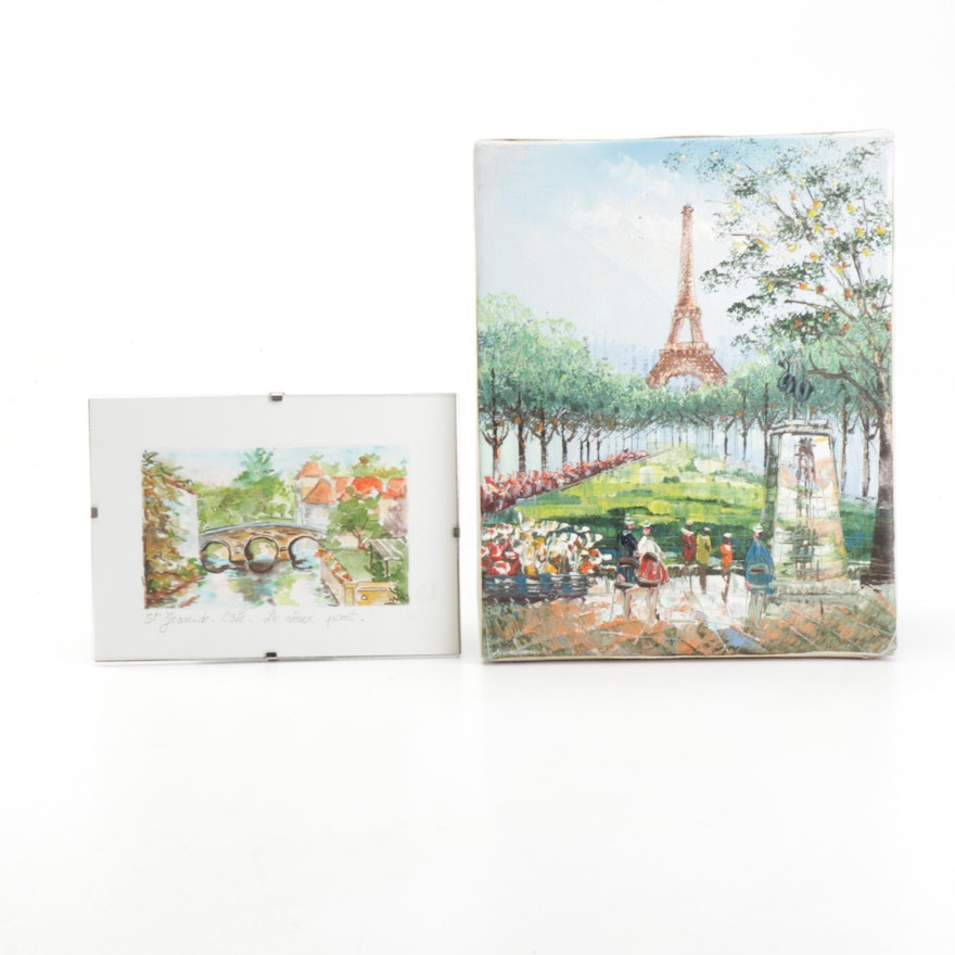 Watercolor and Oil Paintings Featuring "St. Jean-de-Côle-Le Vieux Pont"
