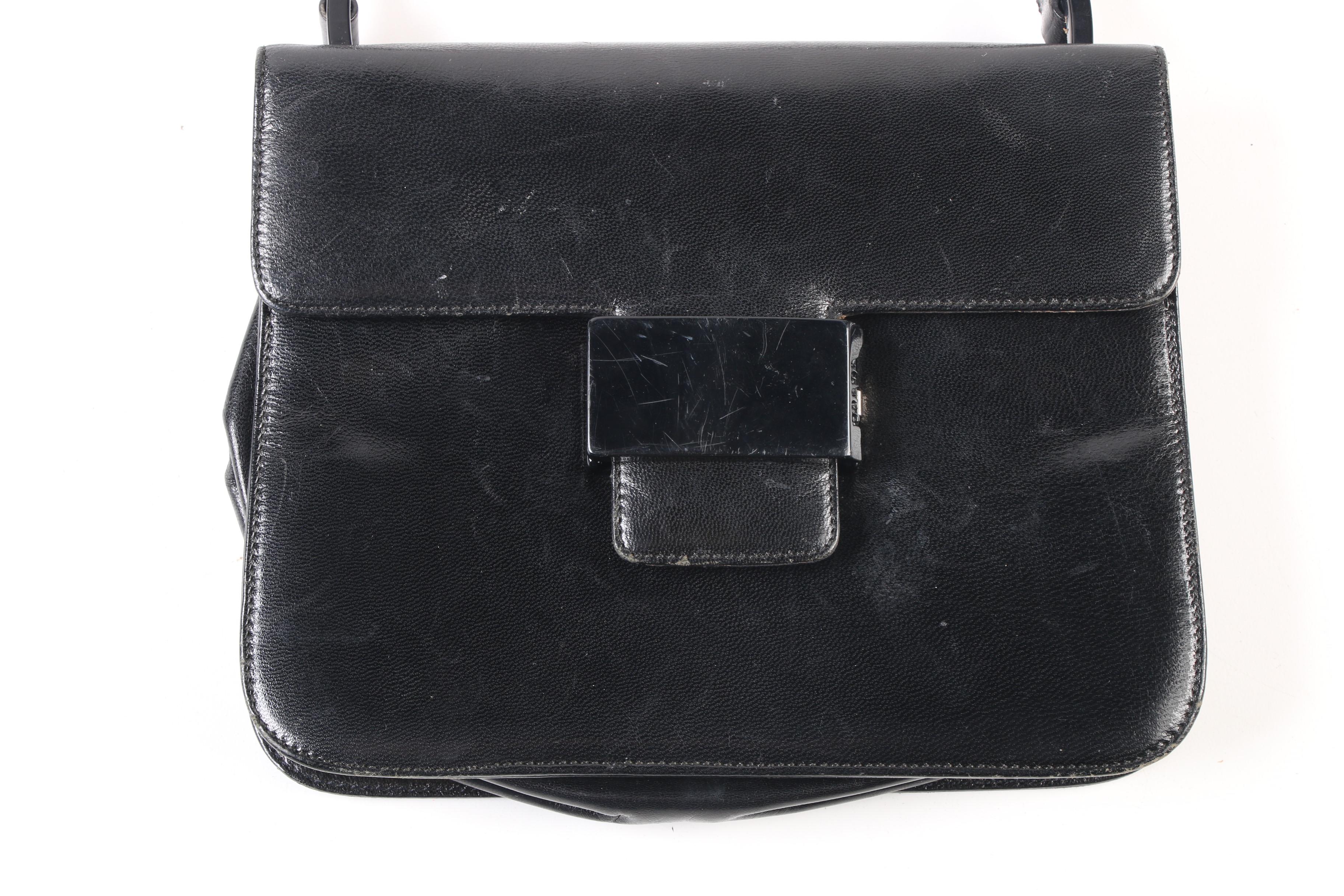 Prada Flap Front Black Leather Crossbody Shoulder Bag