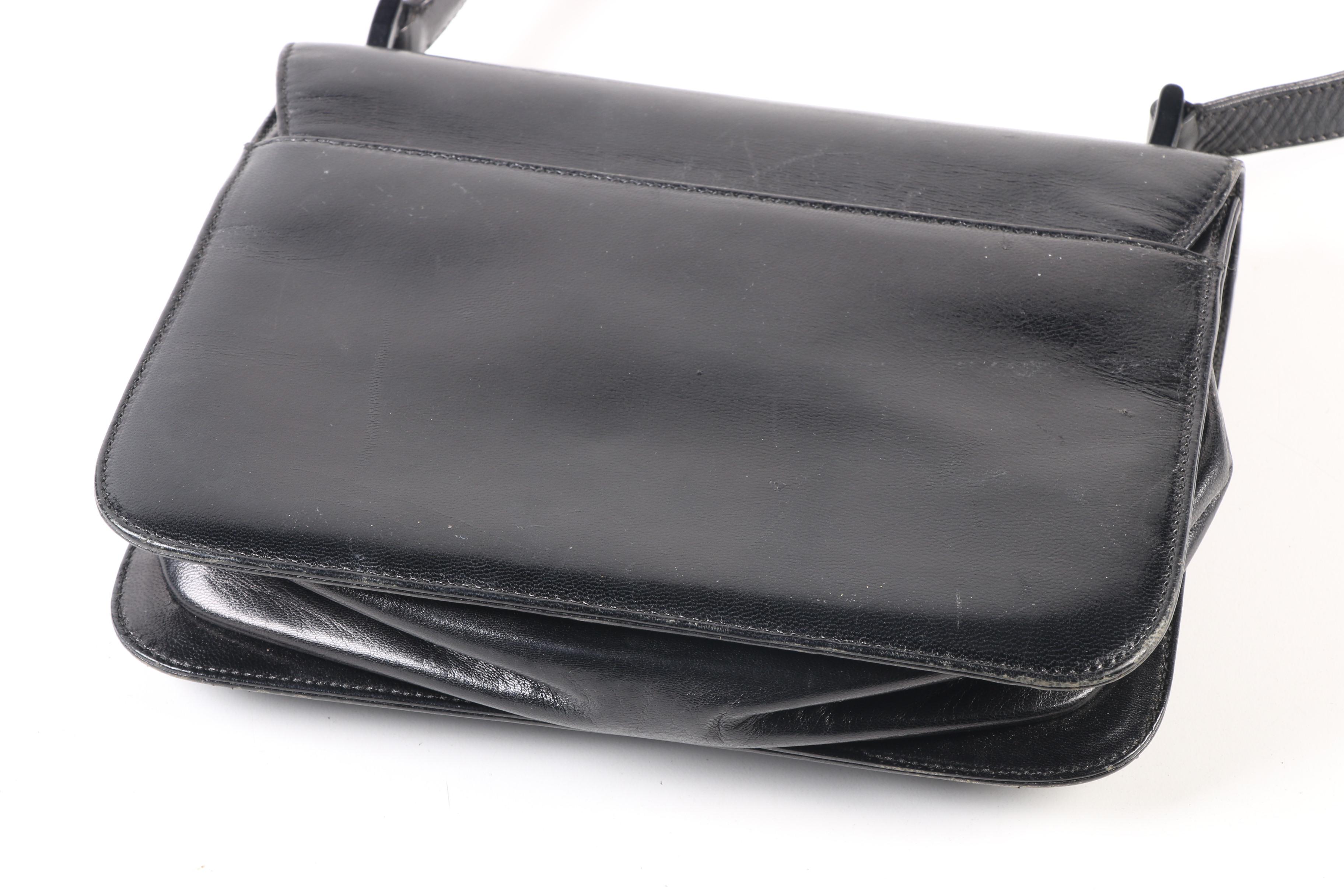 Prada Flap Front Black Leather Crossbody Shoulder Bag