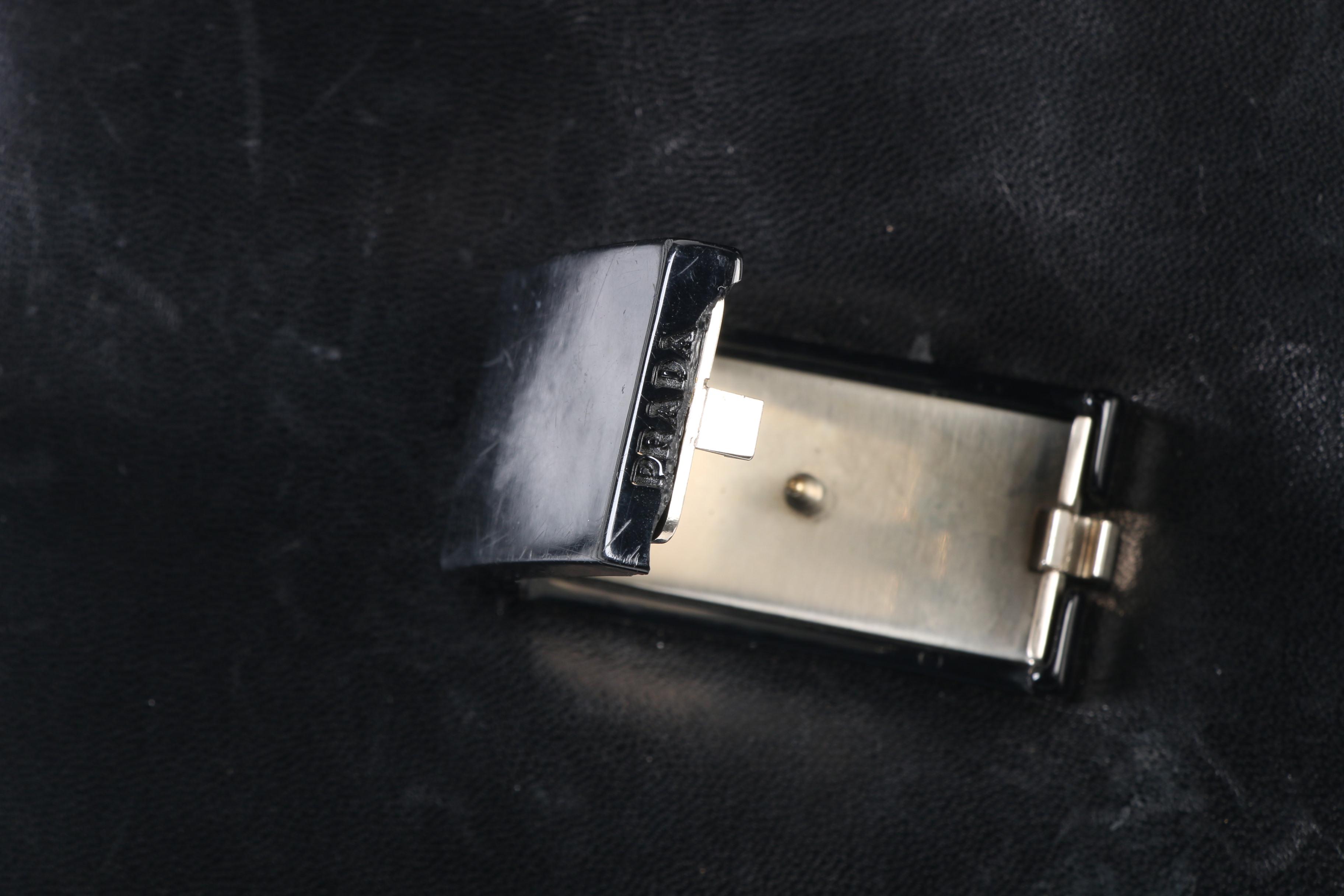 Prada Flap Front Black Leather Crossbody Shoulder Bag