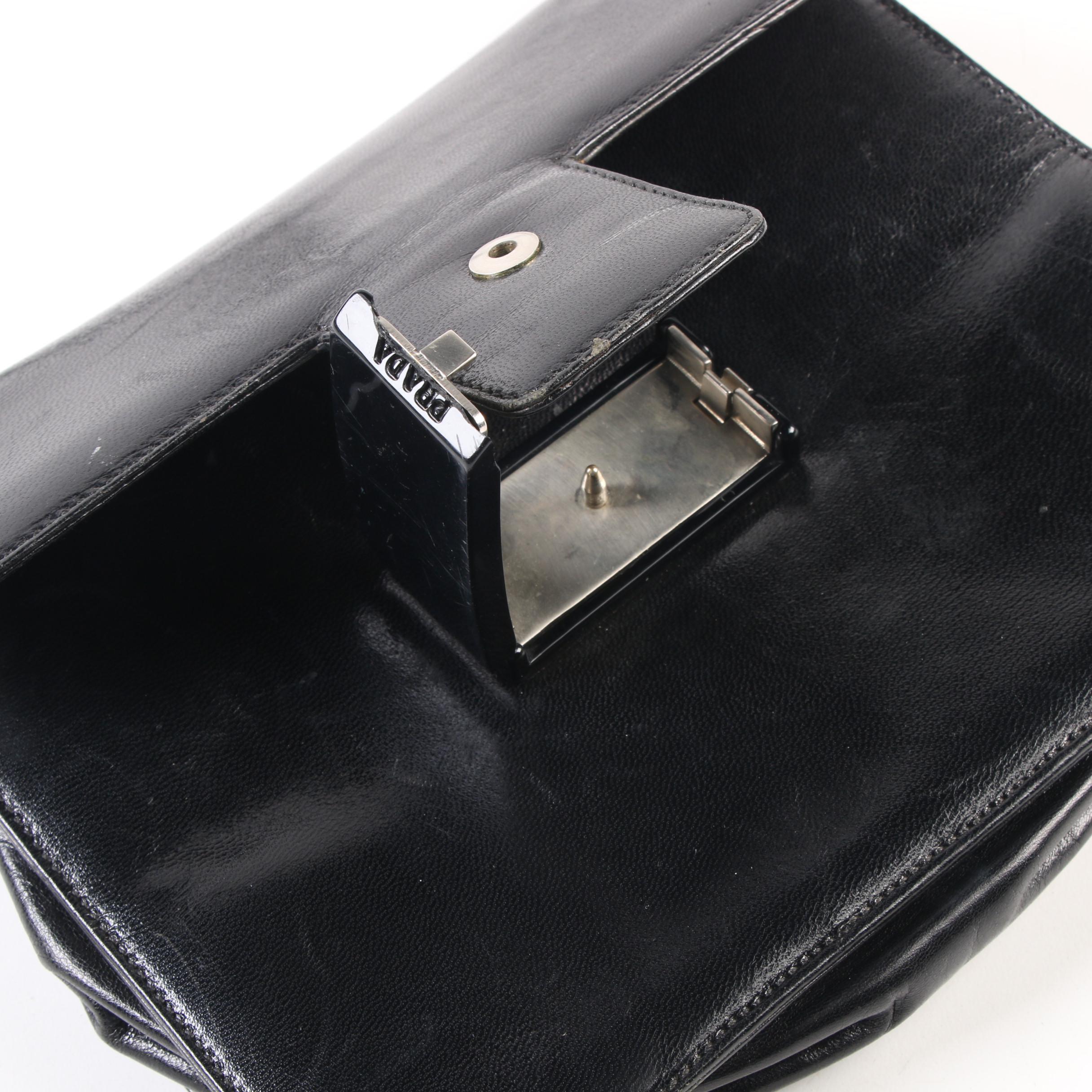 Prada Flap Front Black Leather Crossbody Shoulder Bag