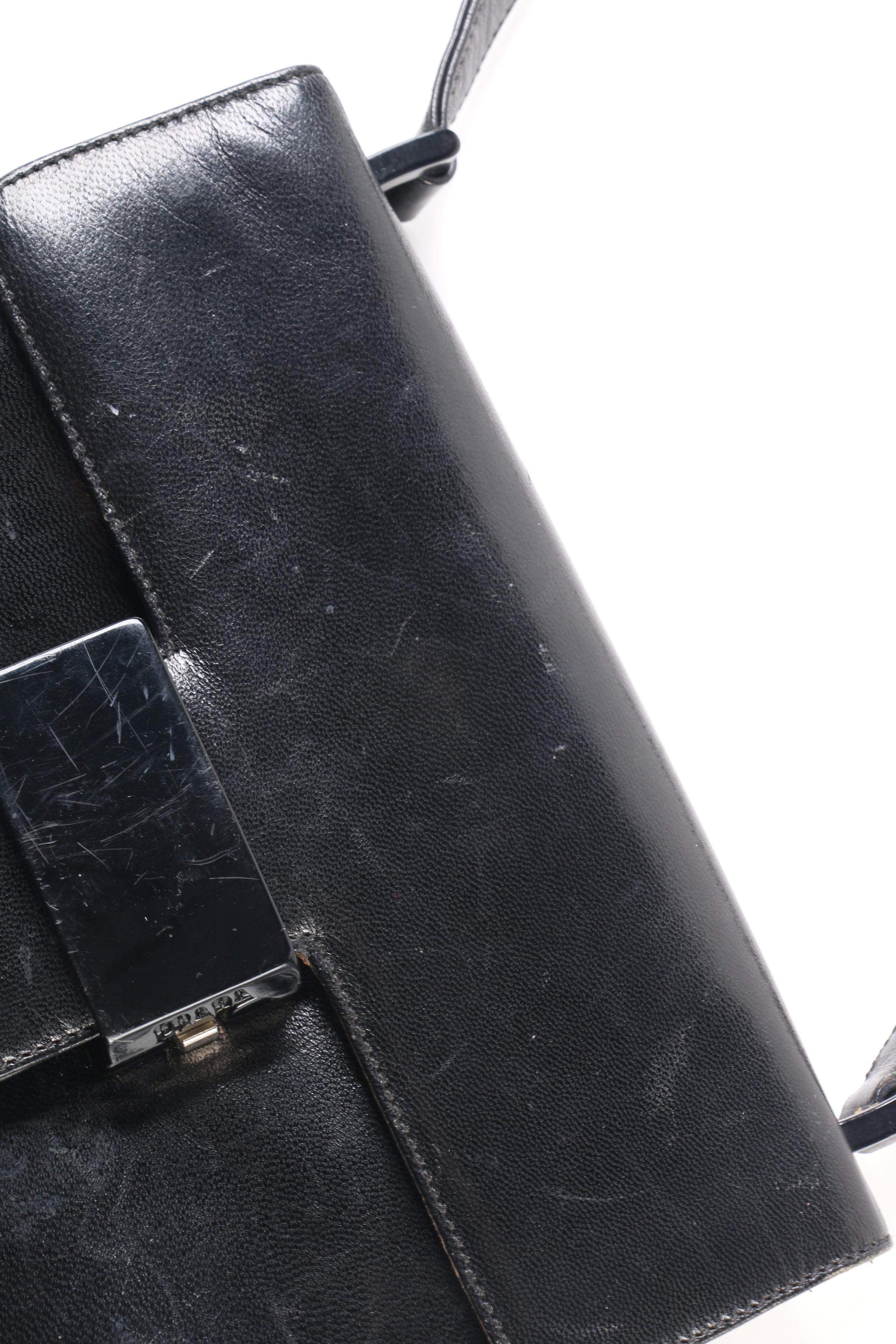 Prada Flap Front Black Leather Crossbody Shoulder Bag