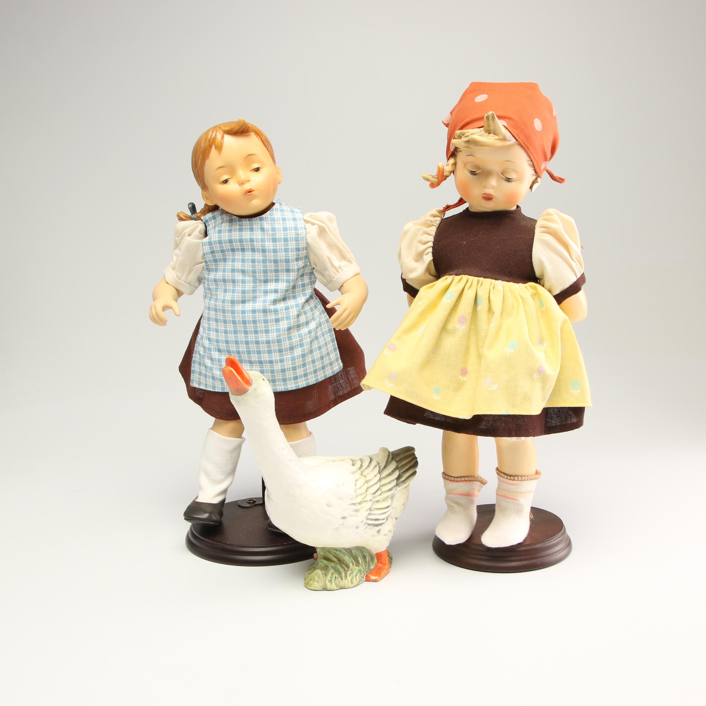 Goebel Porcelain Dolls with a Ceramic Goose