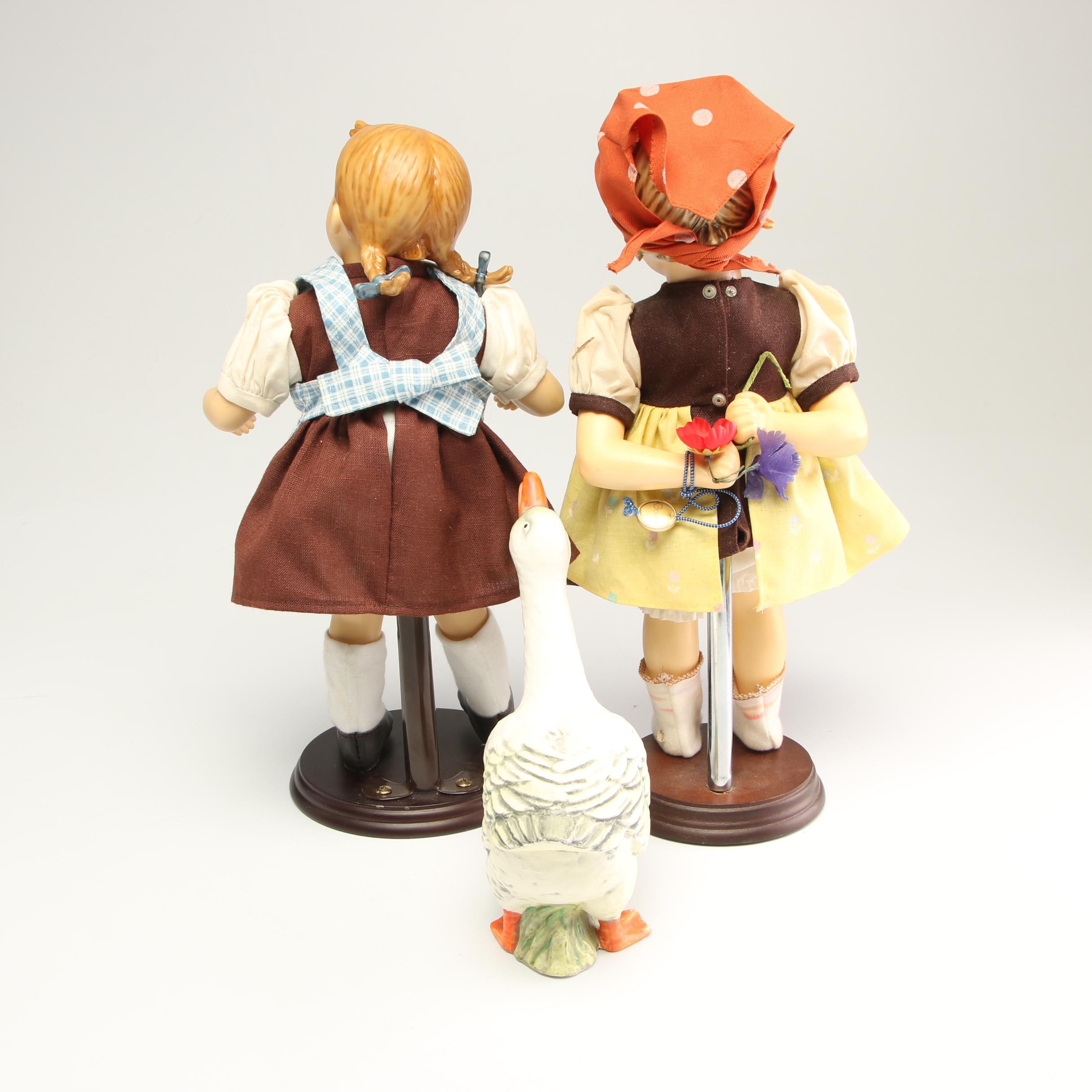 Goebel Porcelain Dolls with a Ceramic Goose