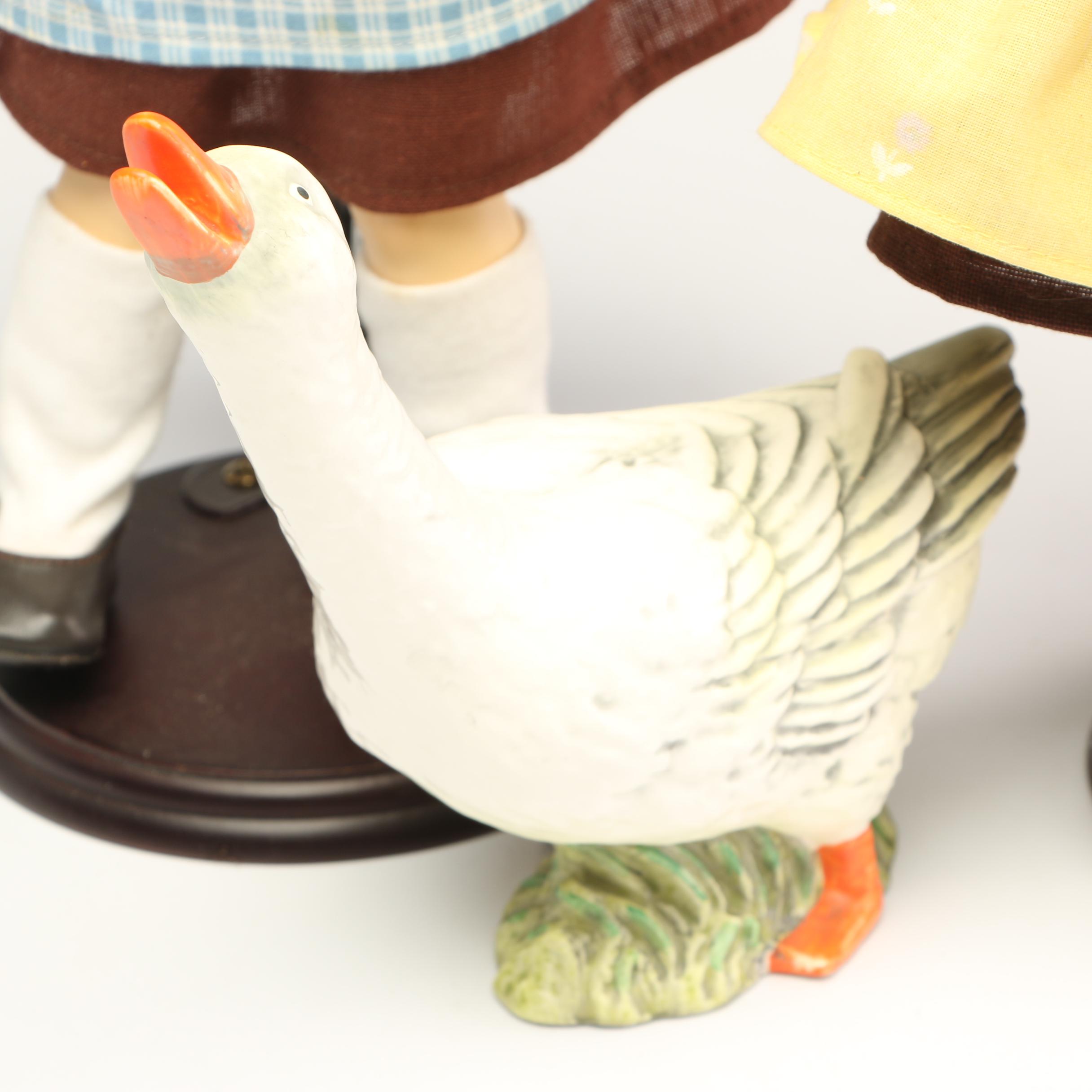 Goebel Porcelain Dolls with a Ceramic Goose