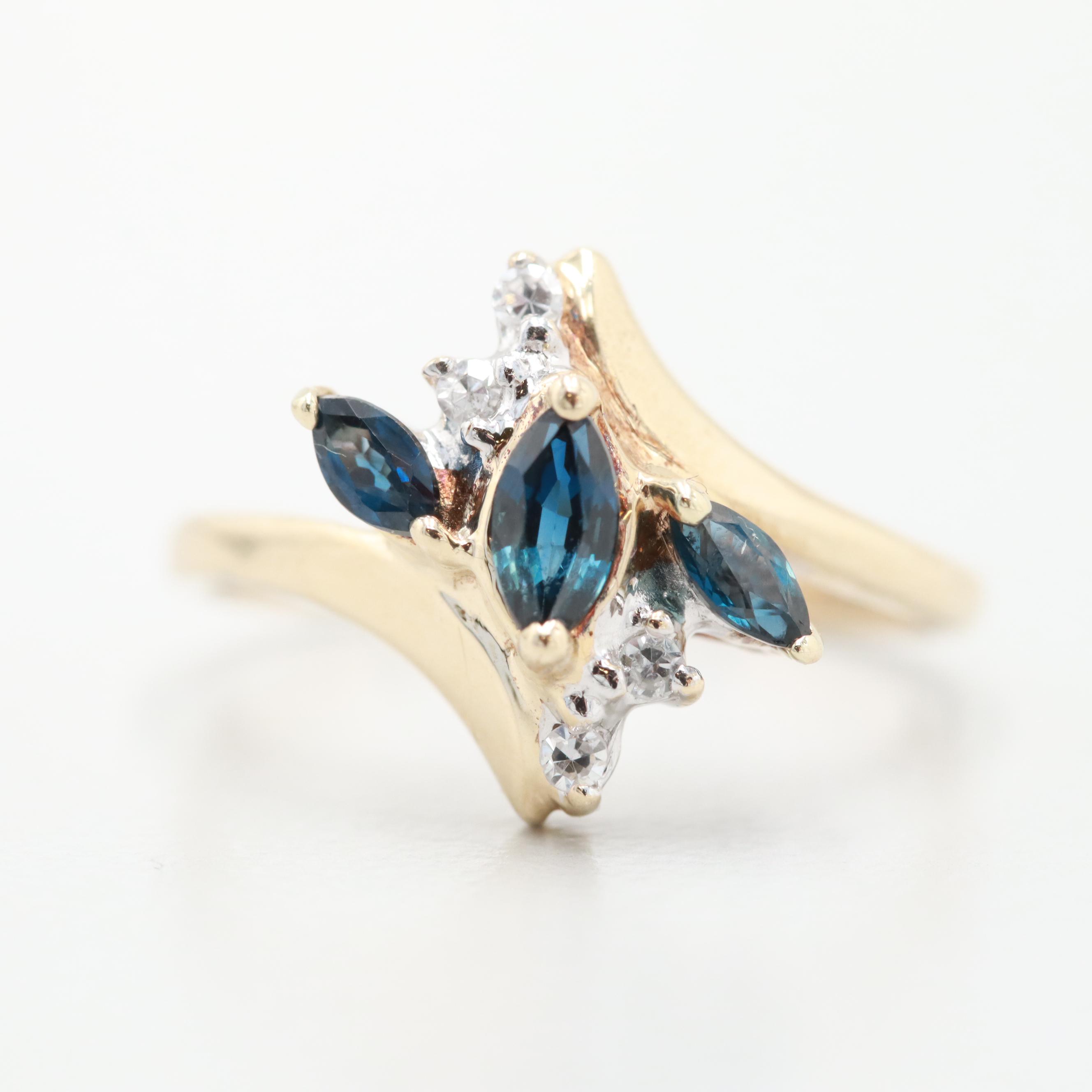 10K Yellow Gold Sapphire and Diamond Ring