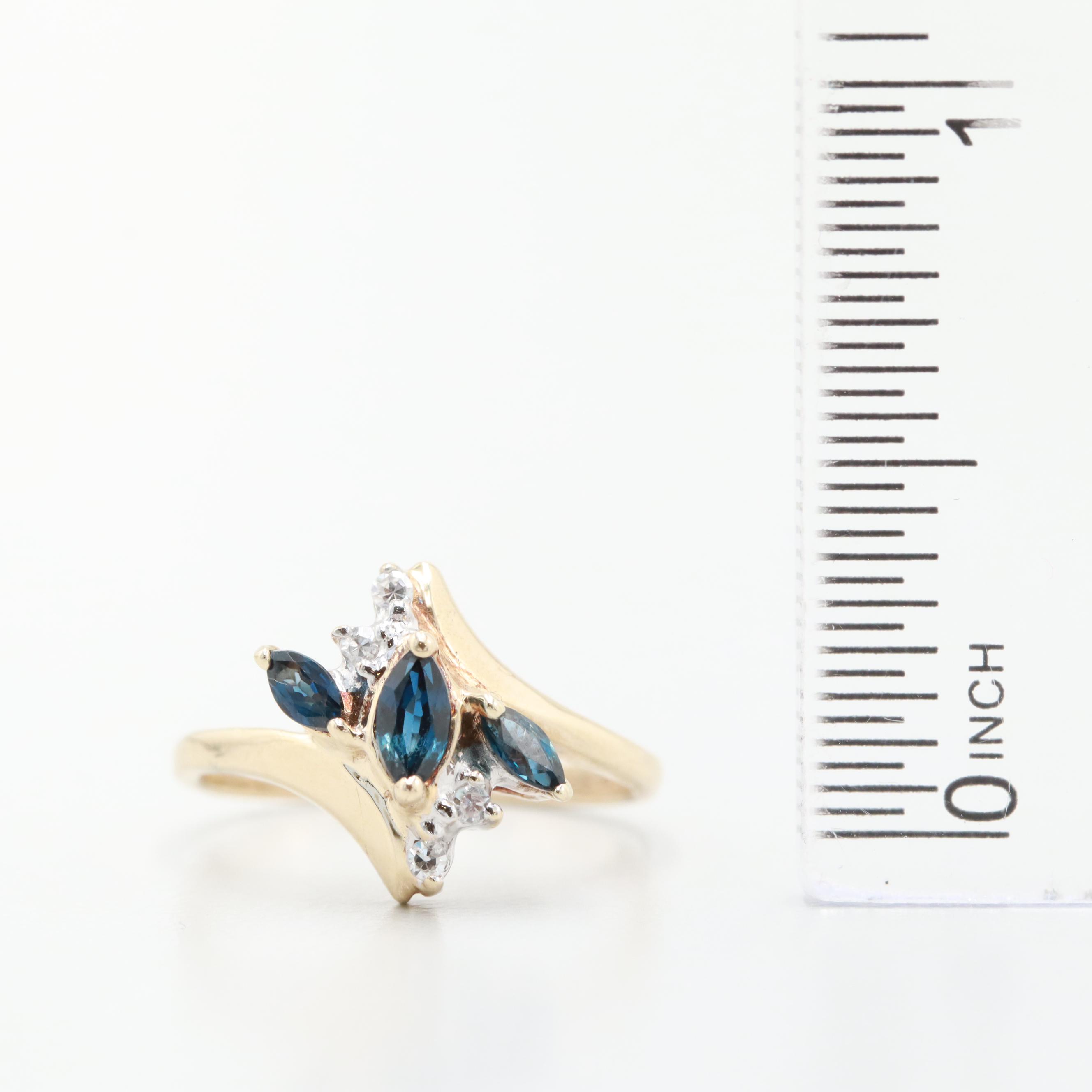 10K Yellow Gold Sapphire and Diamond Ring