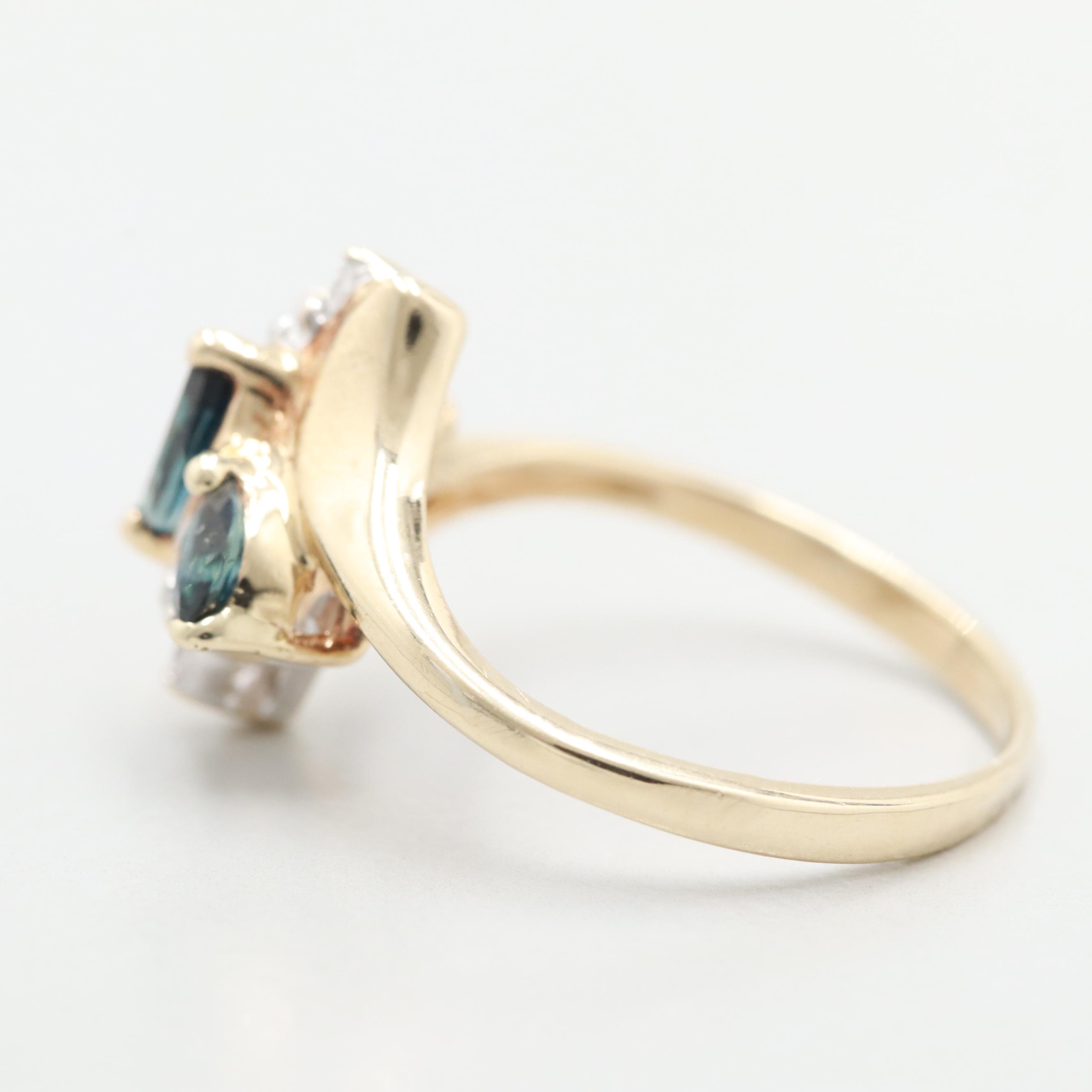 10K Yellow Gold Sapphire and Diamond Ring