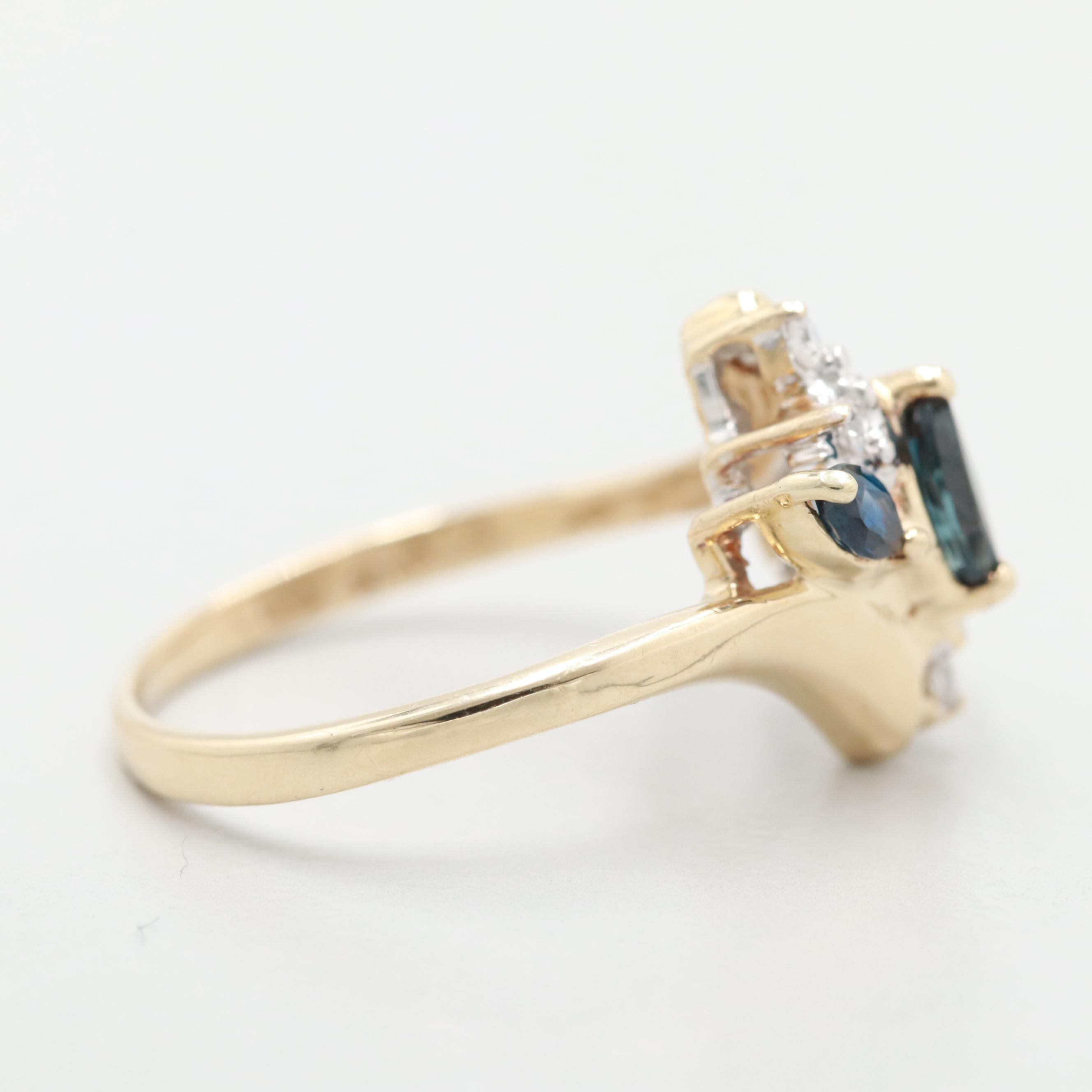 10K Yellow Gold Sapphire and Diamond Ring