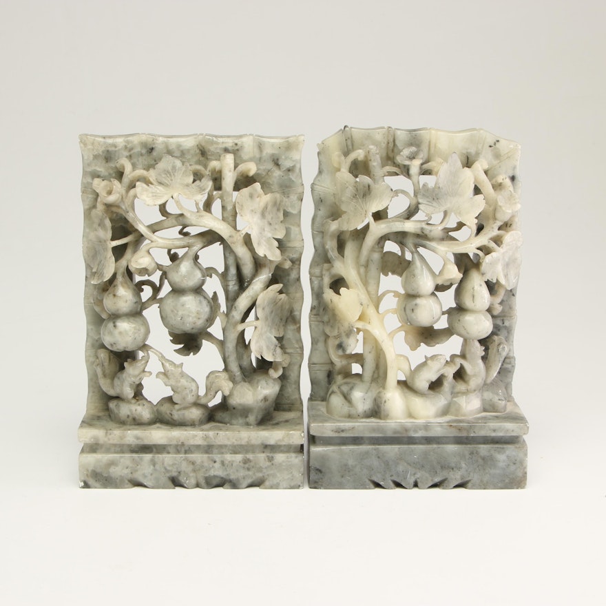 Chinese Carved Soapstone Bookends