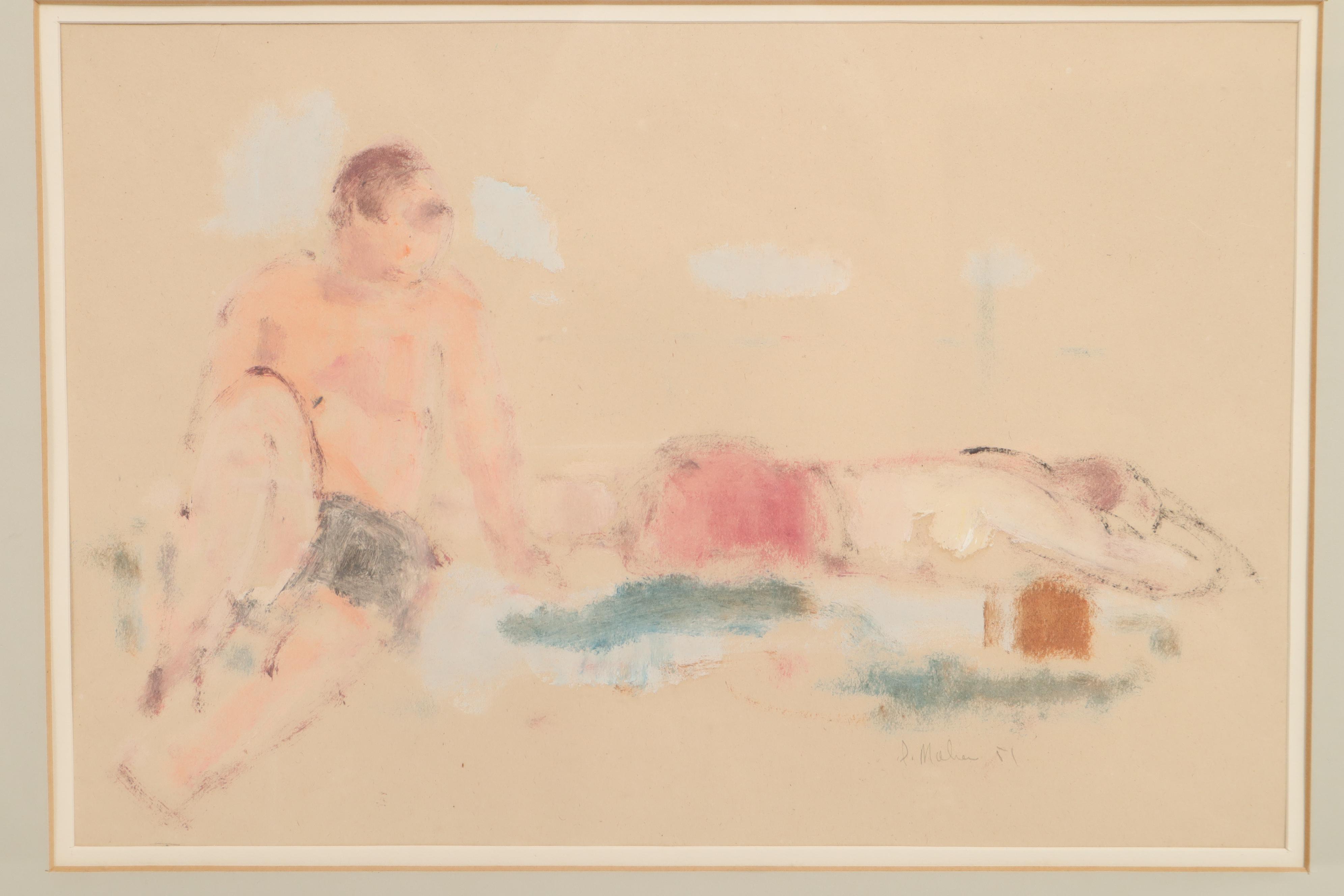 Maher Pastel Drawing of a Beach Scene