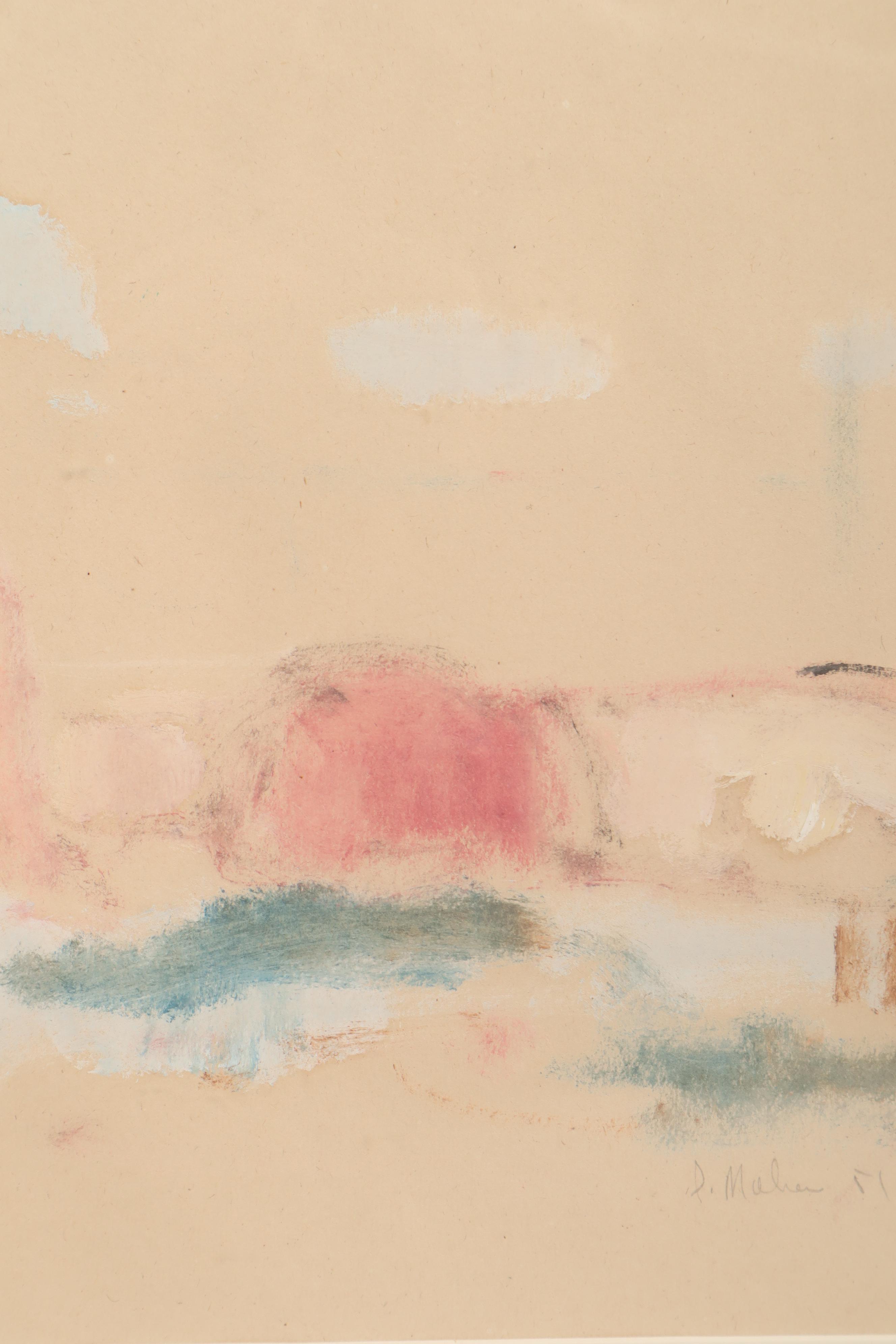 Maher Pastel Drawing of a Beach Scene