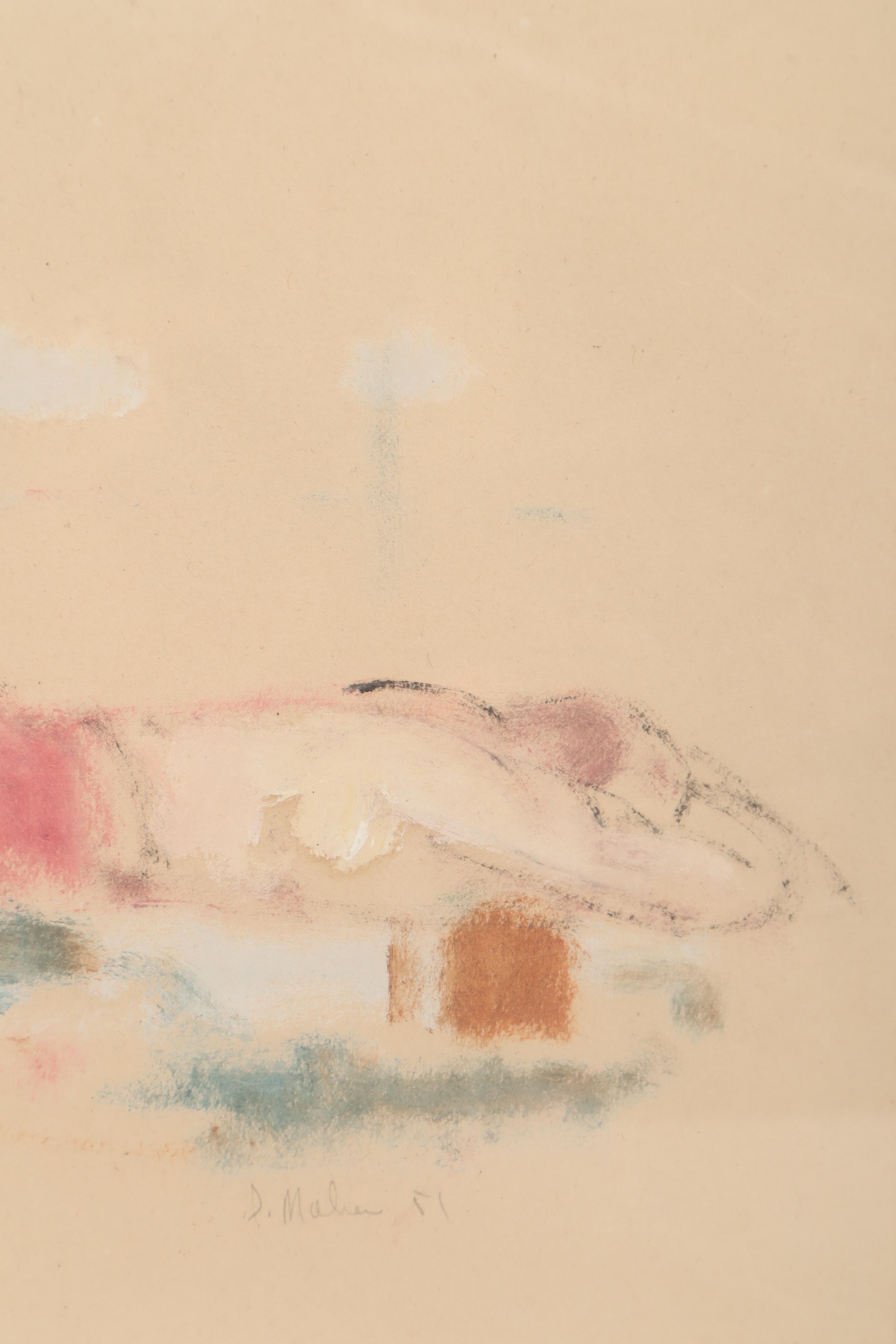 Maher Pastel Drawing of a Beach Scene