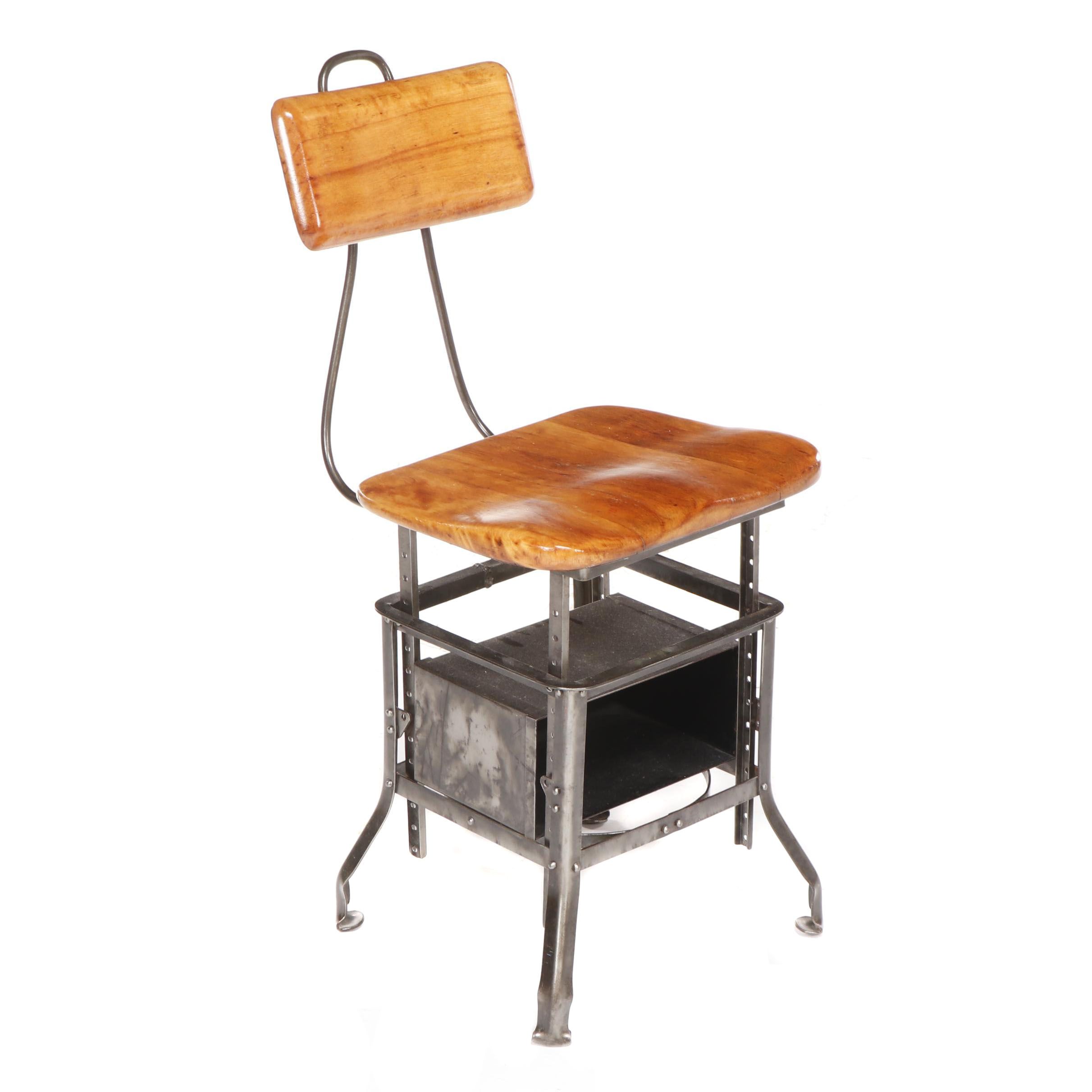 Edward I. Koenig Industrial Style "Sit-Rite" Bookshelf Chair, Circa 1920